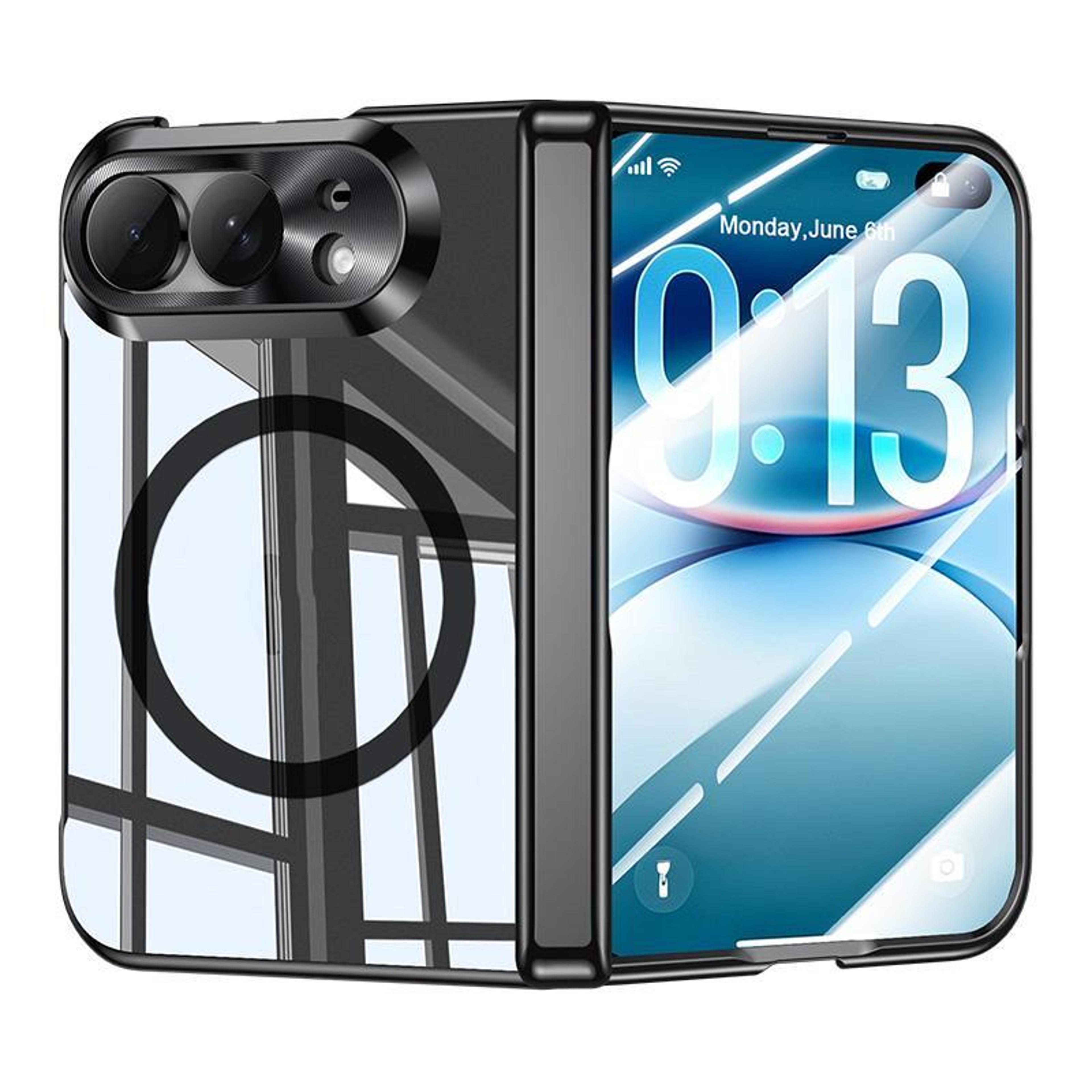 iphone duo magnetic phone case with transparent electroplating, hinge protection and shockproof design