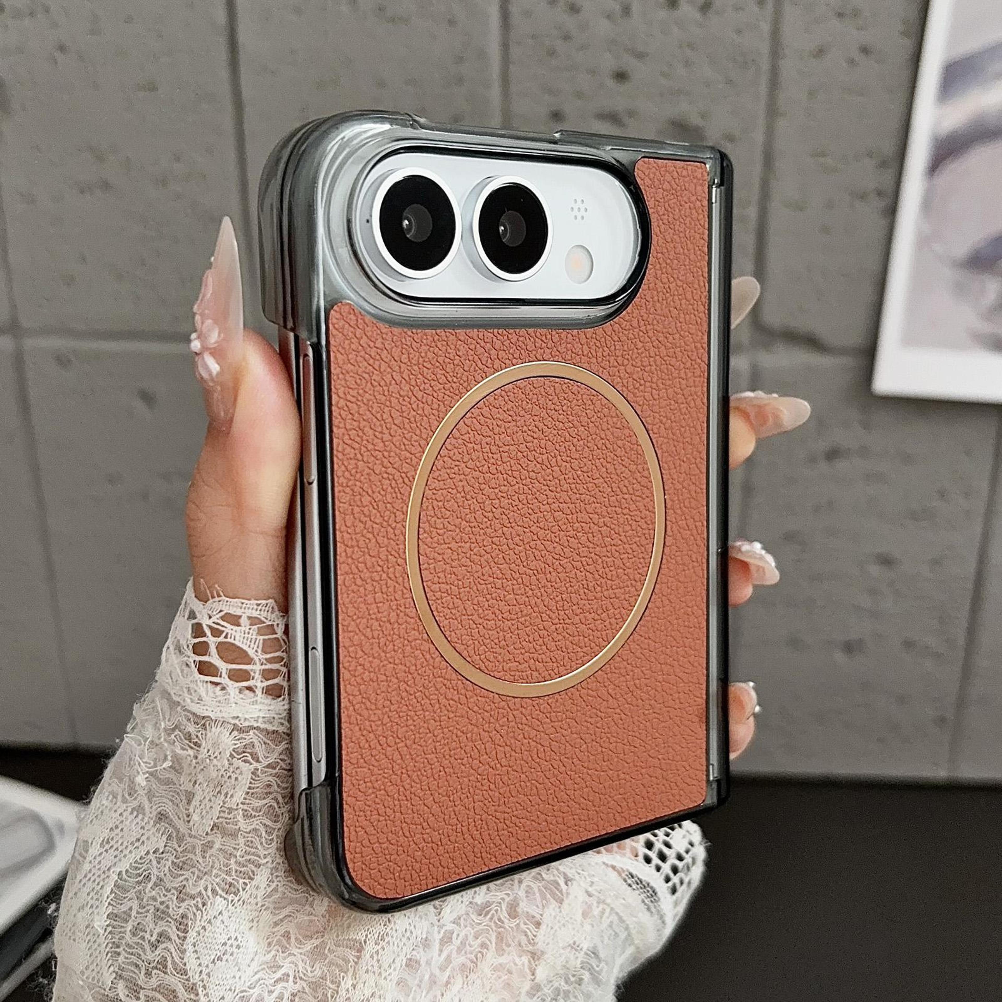 iphone fold magsafe leather-look case with folding shaft protection