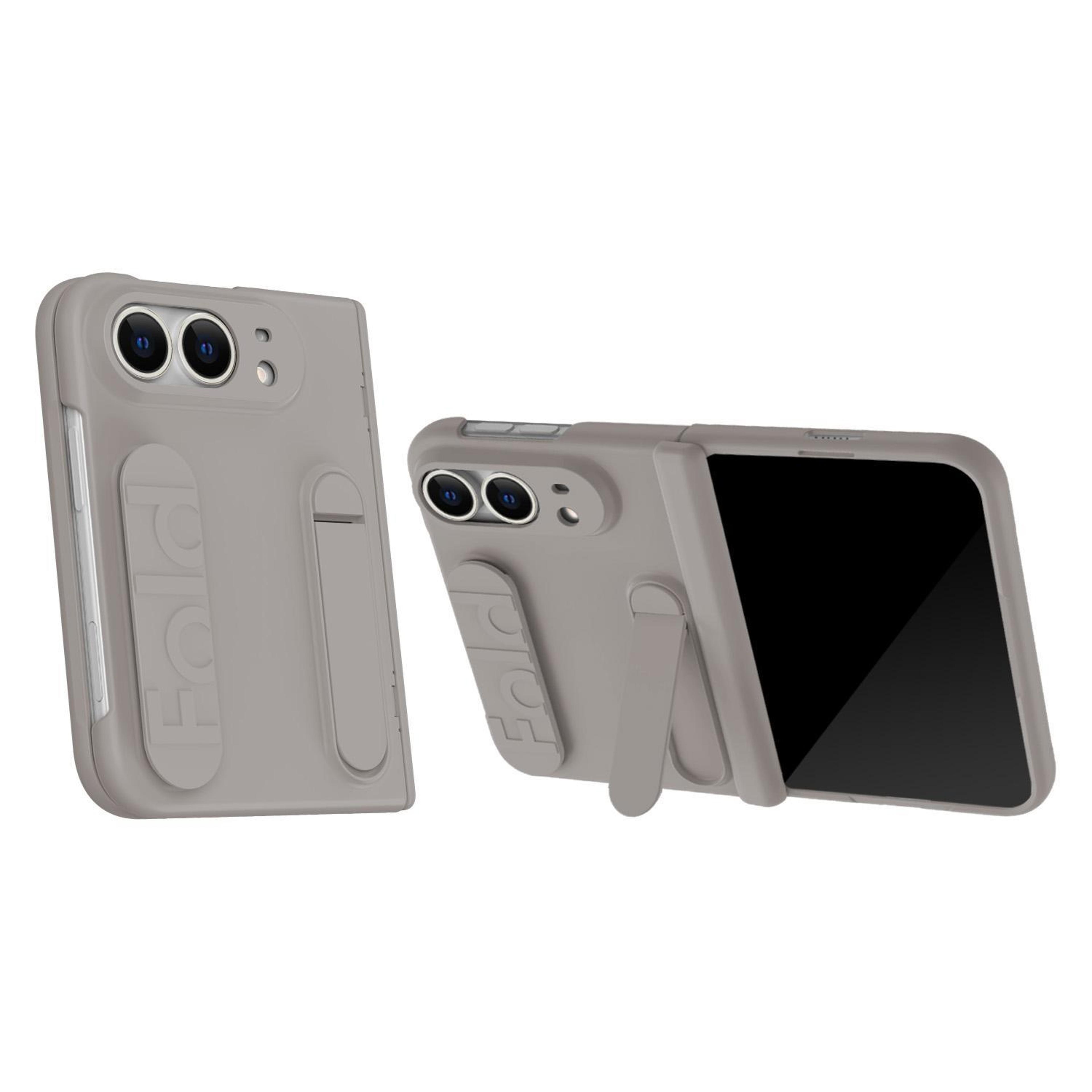iphone duo shockproof case with tempered glass back and integrated holder titanium