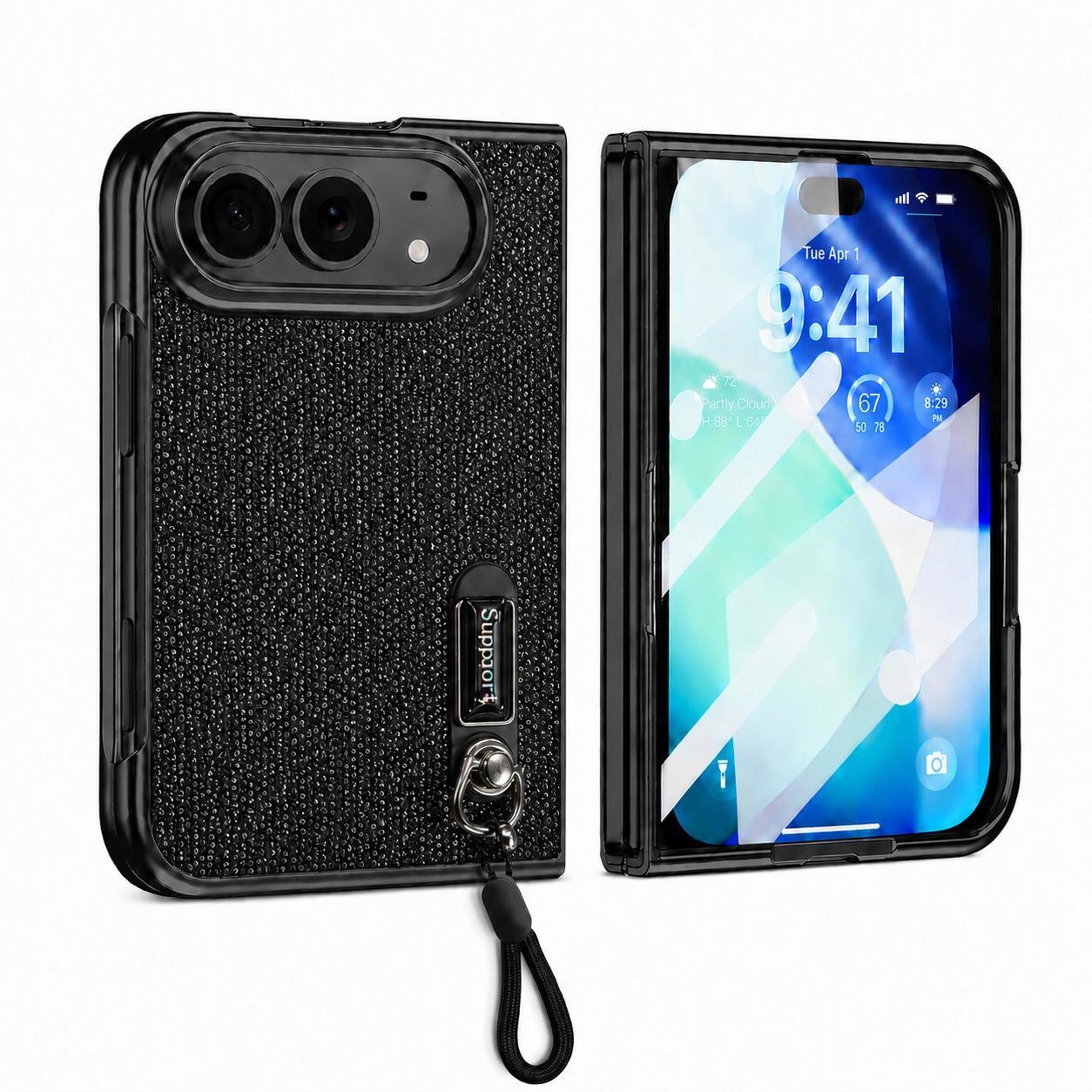 iphone duo case with screen protector, hidden kickstand and wrist strap