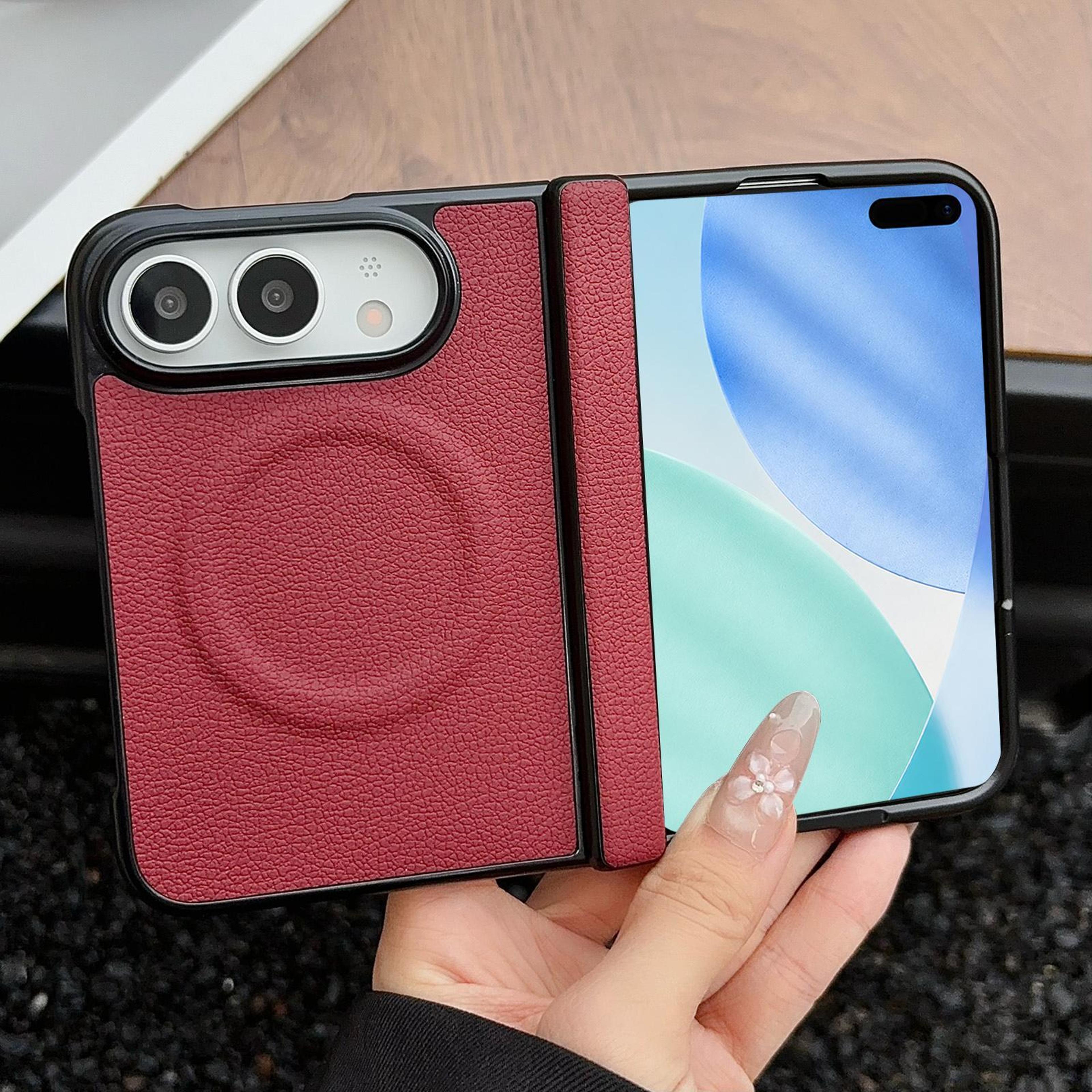 iphone duo magnetic foldable phone case with litchi leather texture and full-edge protection