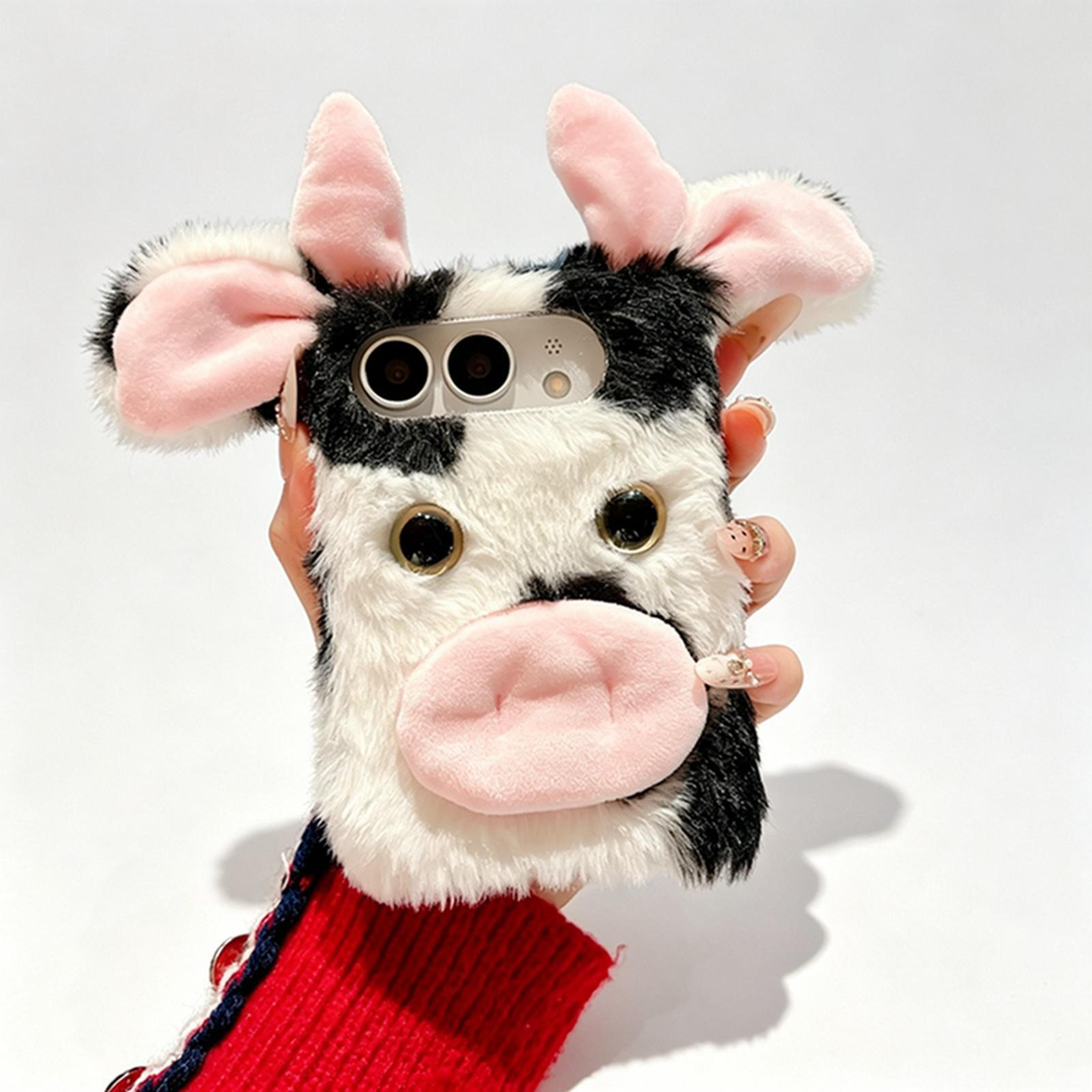 iphone duo plush cow print foldable tpu phone case