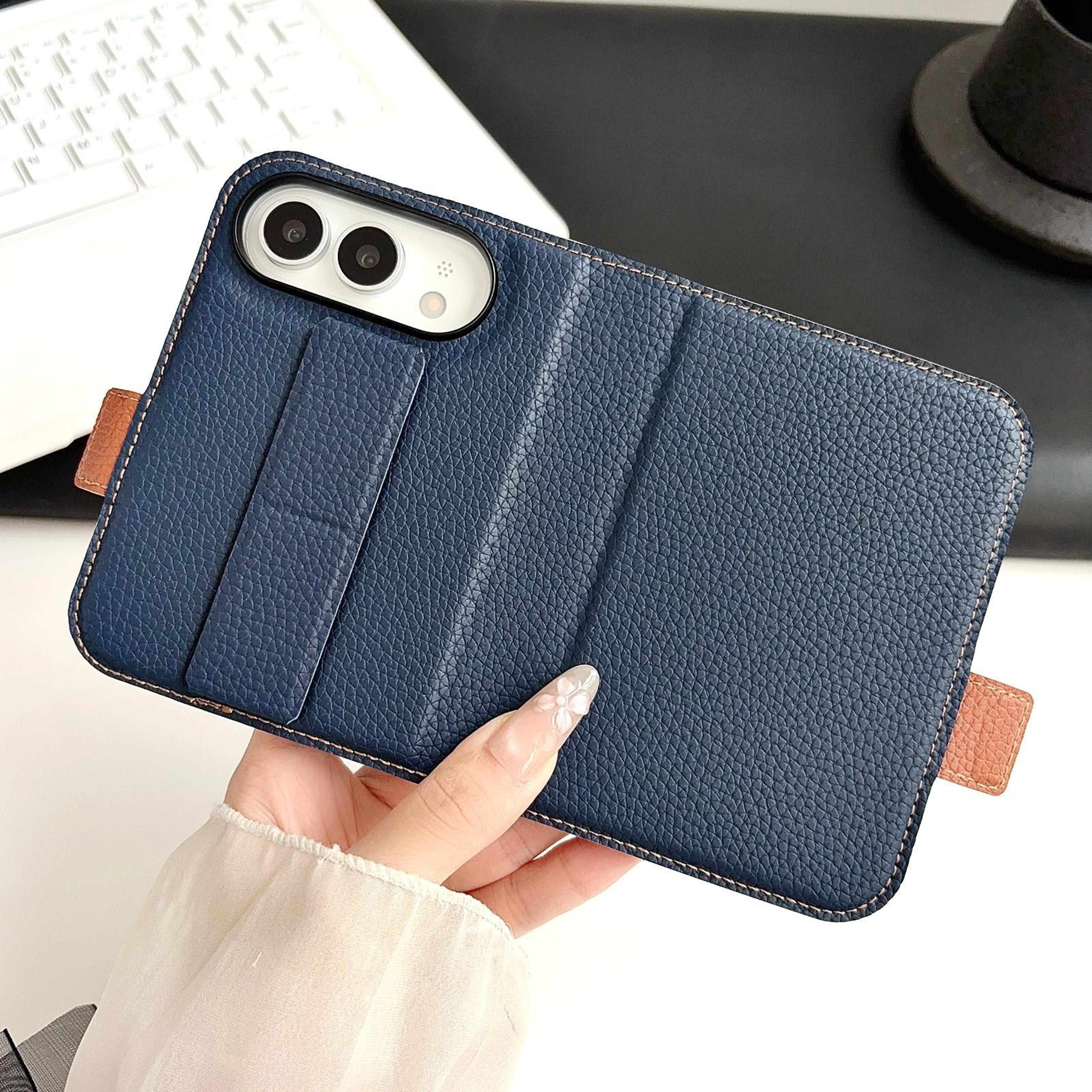 iphone duo leather case with wallet, foldable stand and screen protector