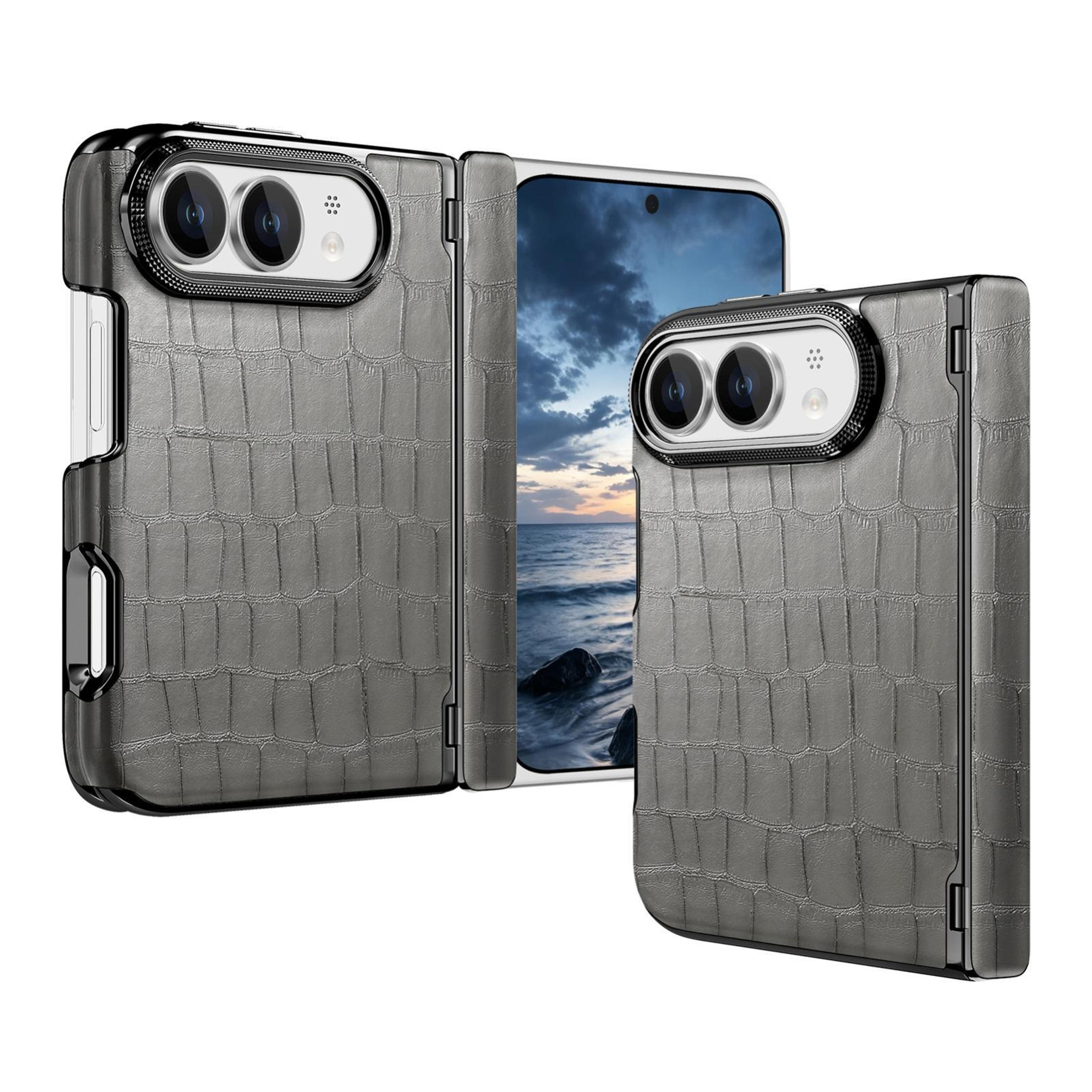 iphone duo case crocodile vegan leather dual-hinge phone case with raised camera protection