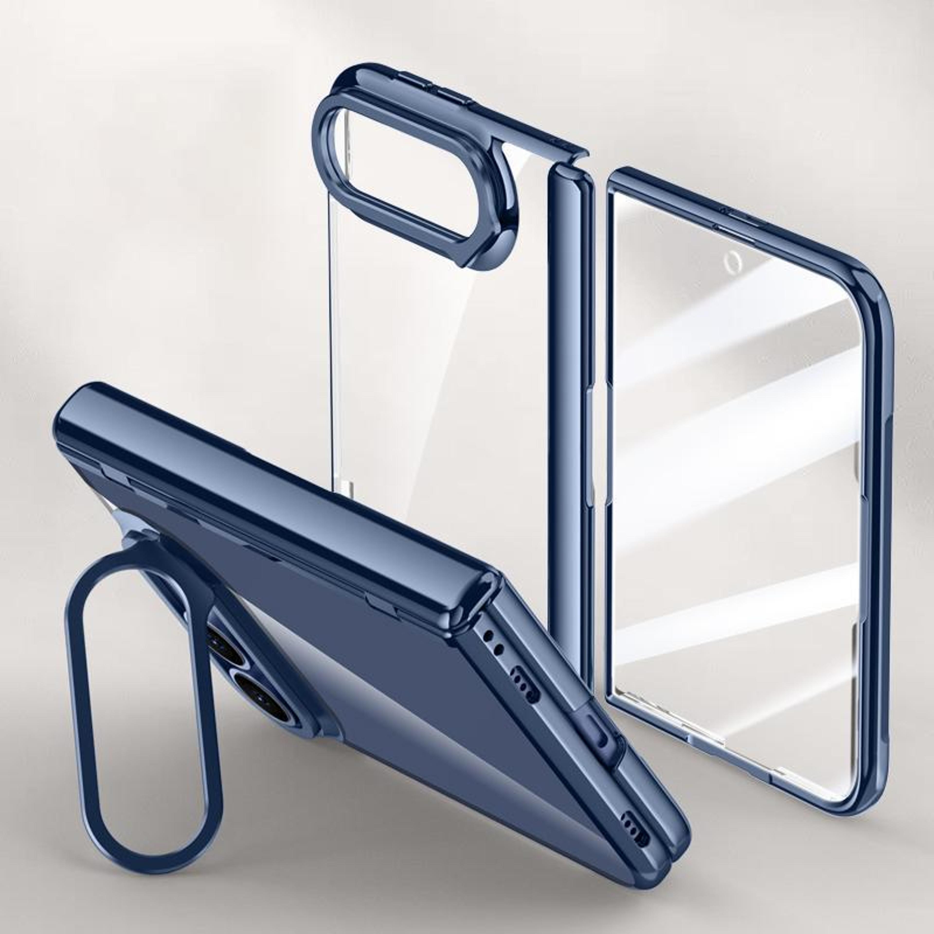 iphone duo clear foldable case with built-in screen protector and 360° rotating camera stand