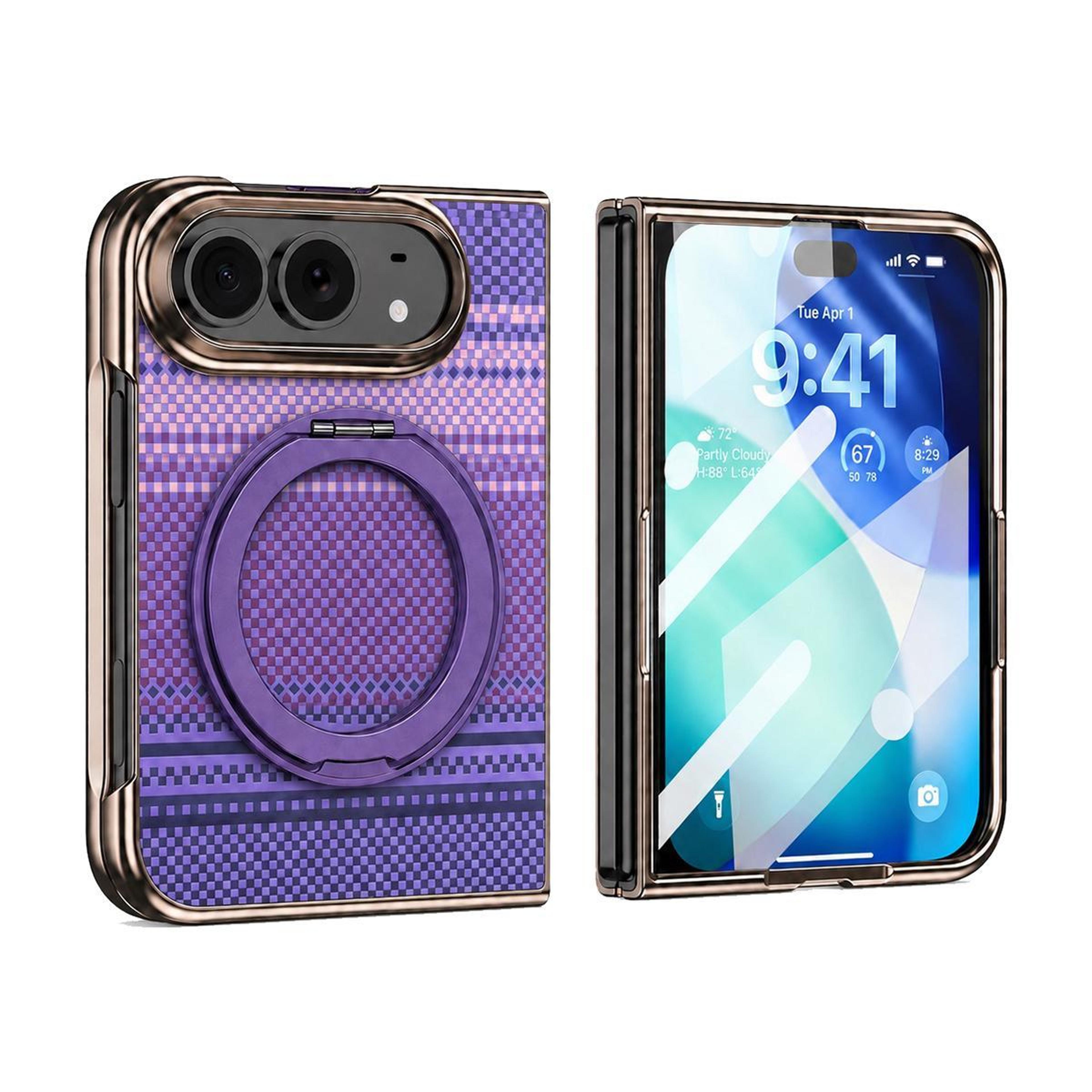 iphone duo magnetic kickstand case with screen protector and kevlar weave texture