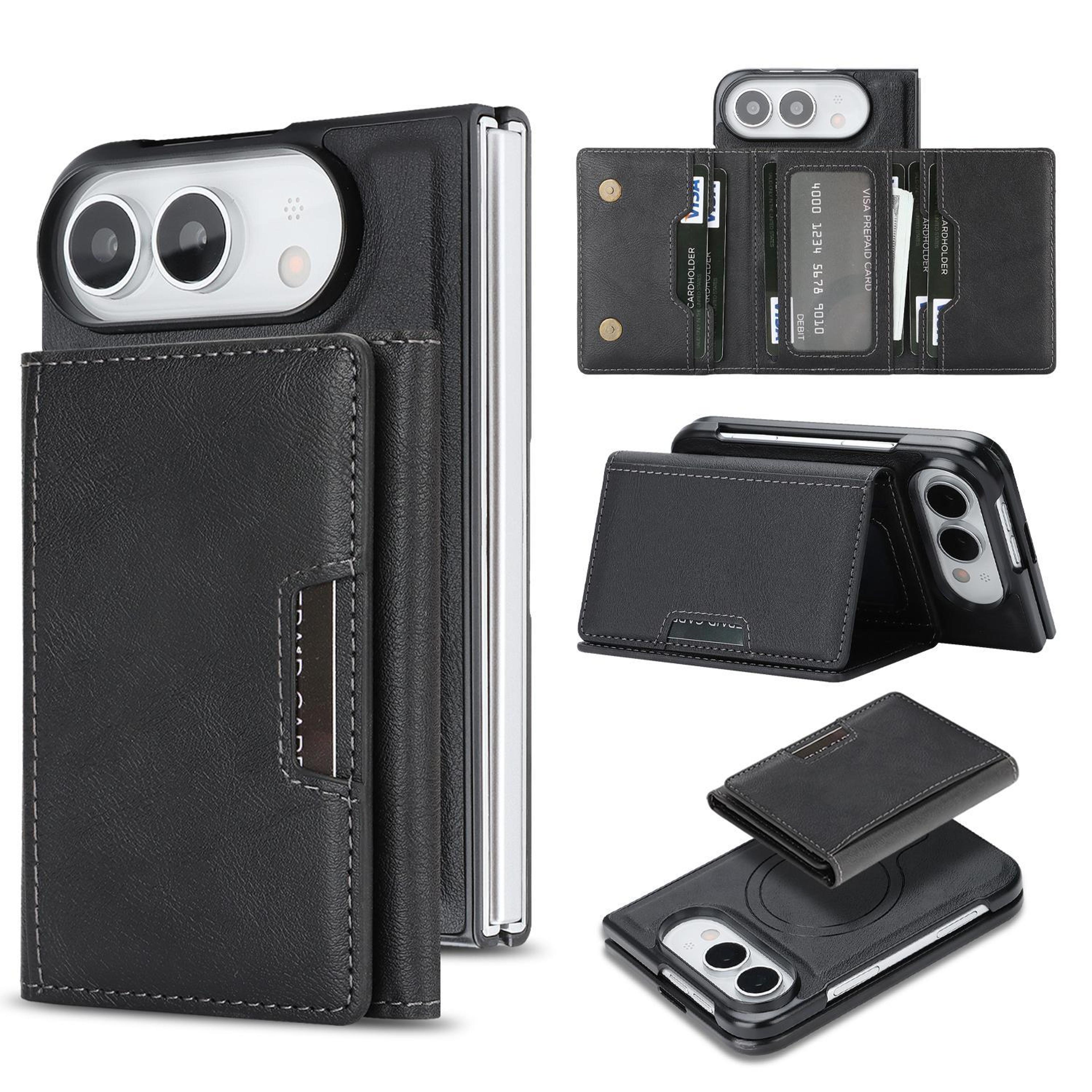 iphone duo magsafe wallet case with tri-fold card holder, stand and n52 magnetic attachment