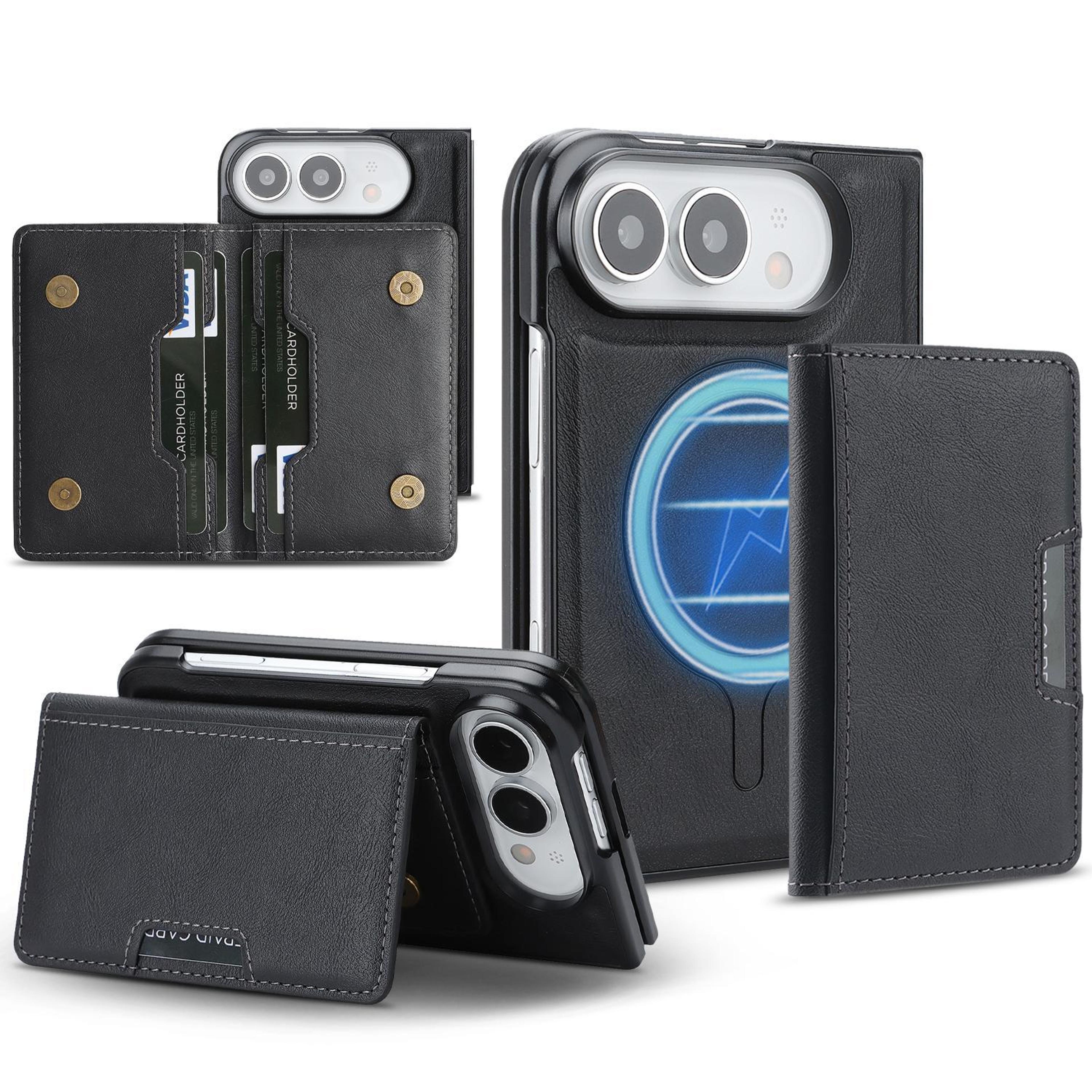 kalebol magsafe wallet case for iphone duo with magnetic card holder and adjustable stand