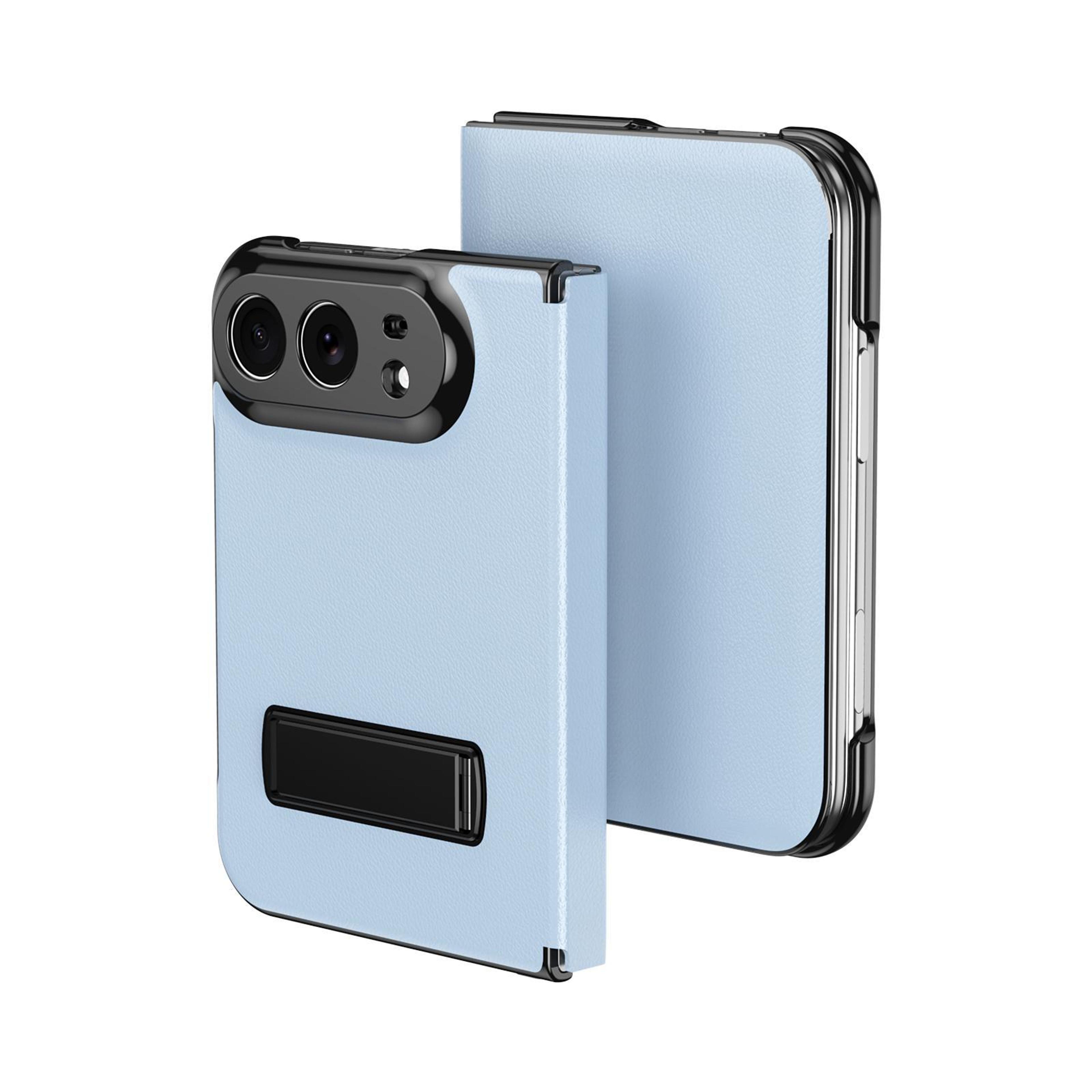 duo flip phone case with vegan leather magnetic cover and hidden kickstand