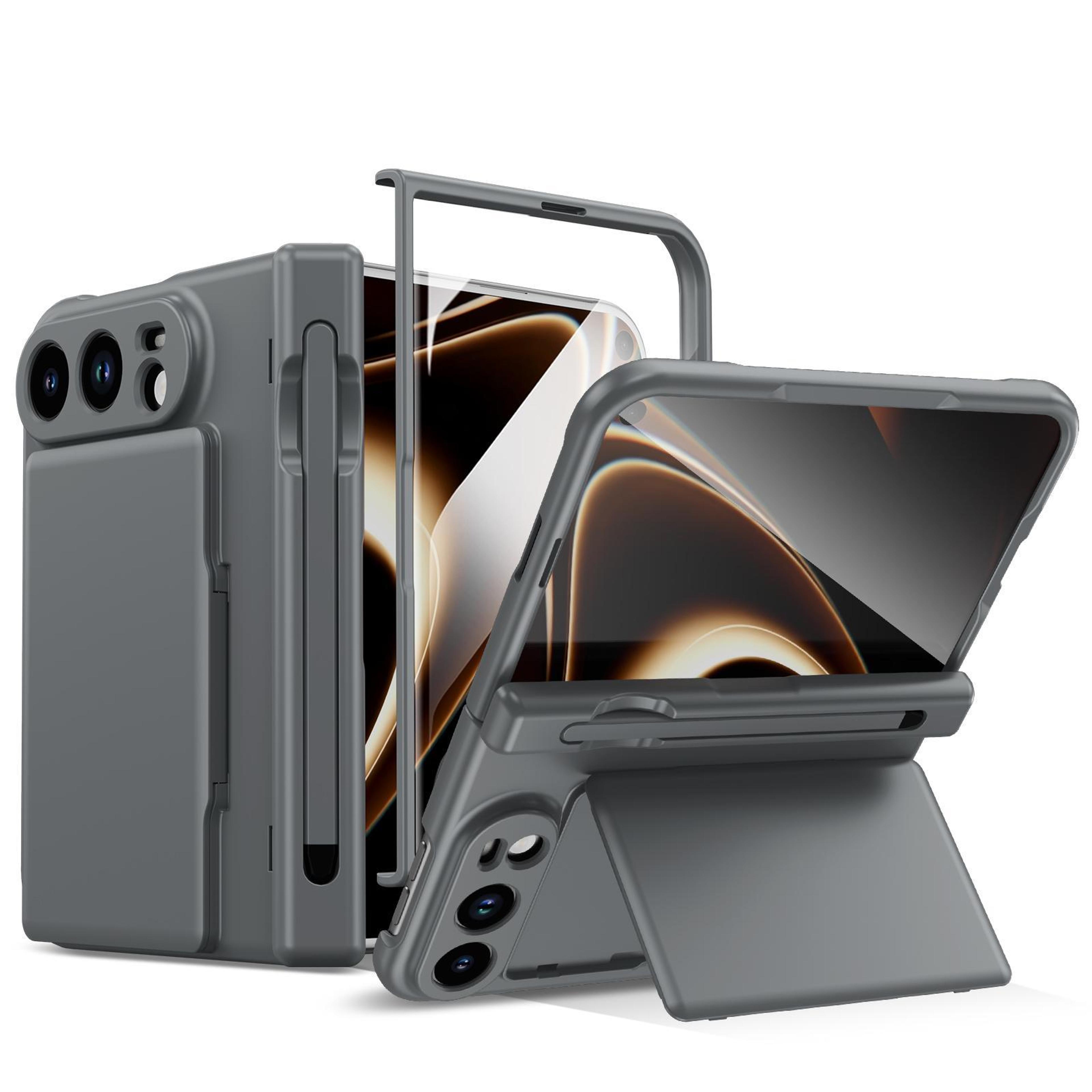 iphone duo card holder case with hinge protection and integrated screen film