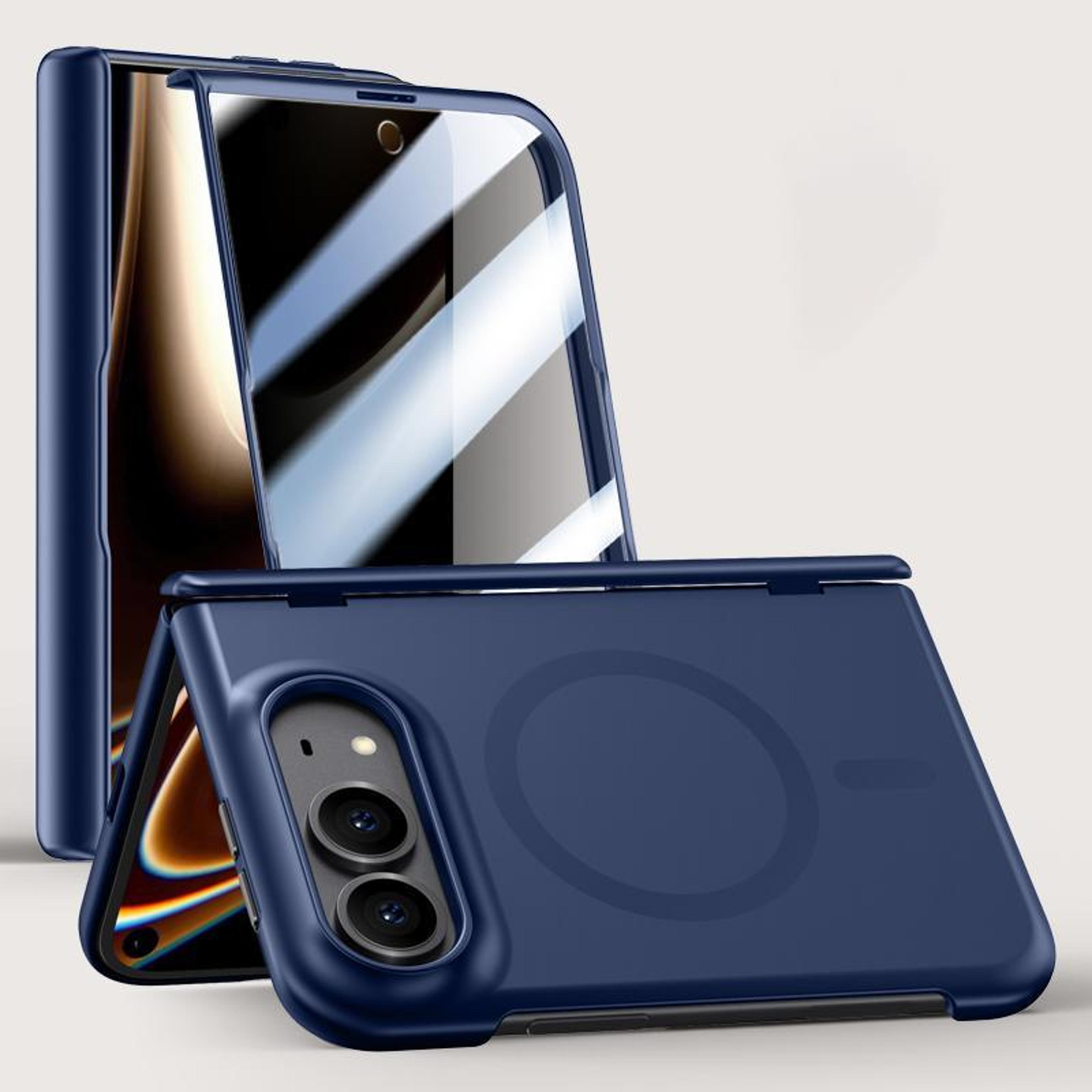 duo foldable phone case with privacy film tempered glass protector and magnetic ring