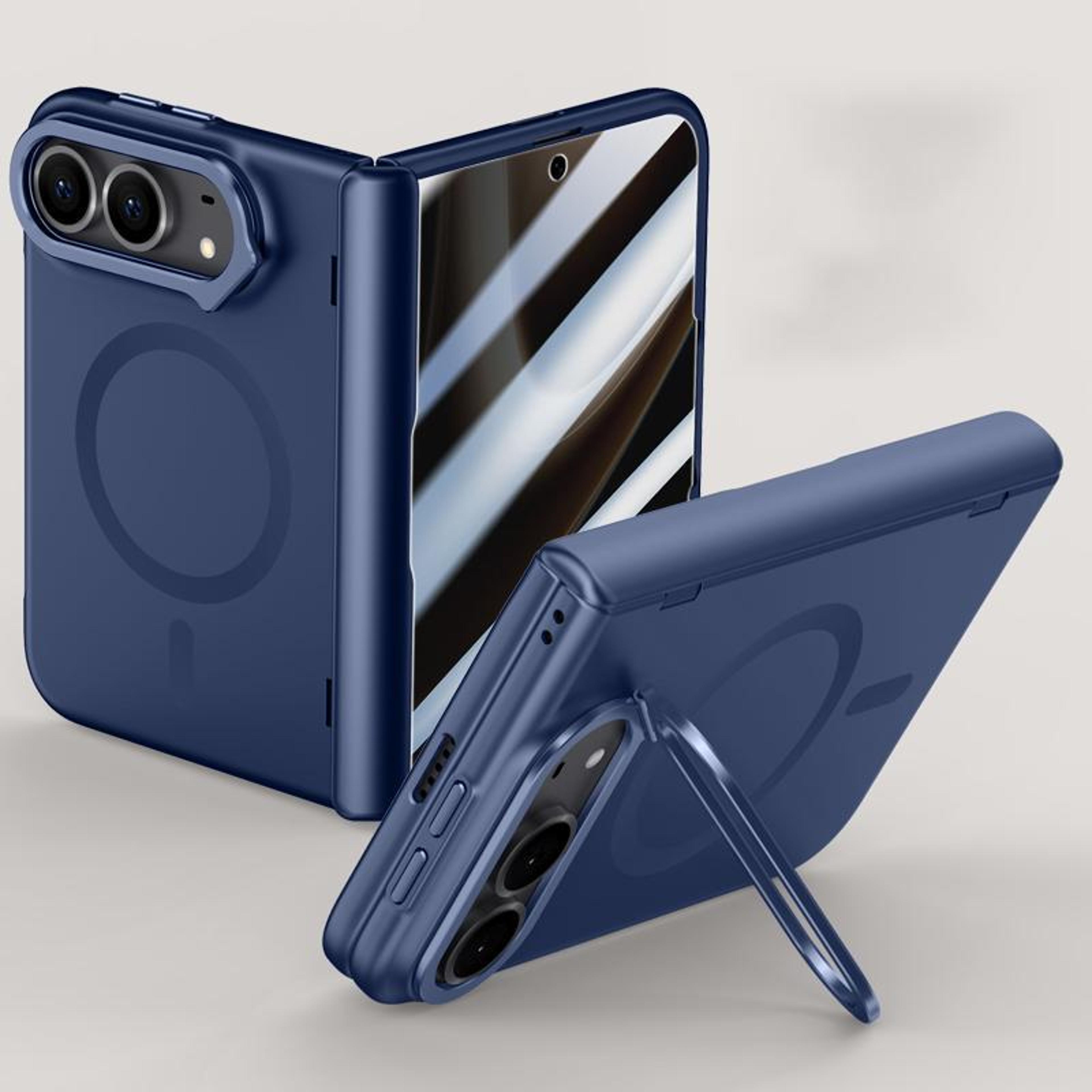 iphone duo magnetic phone case with tempered glass screen protector and 360 degree camera stand