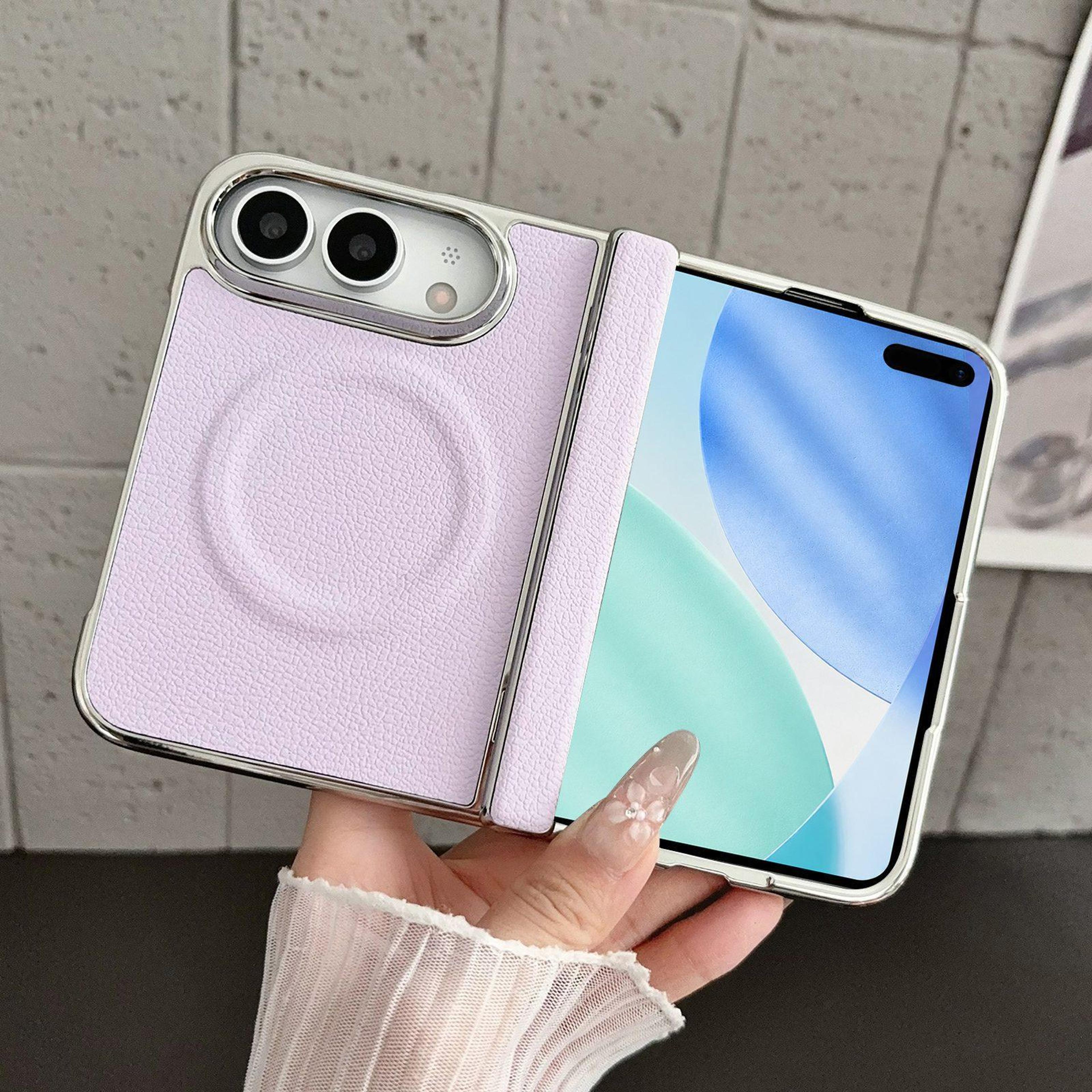 duo folding magnetic phone case with rebound hinge and faux-leather back