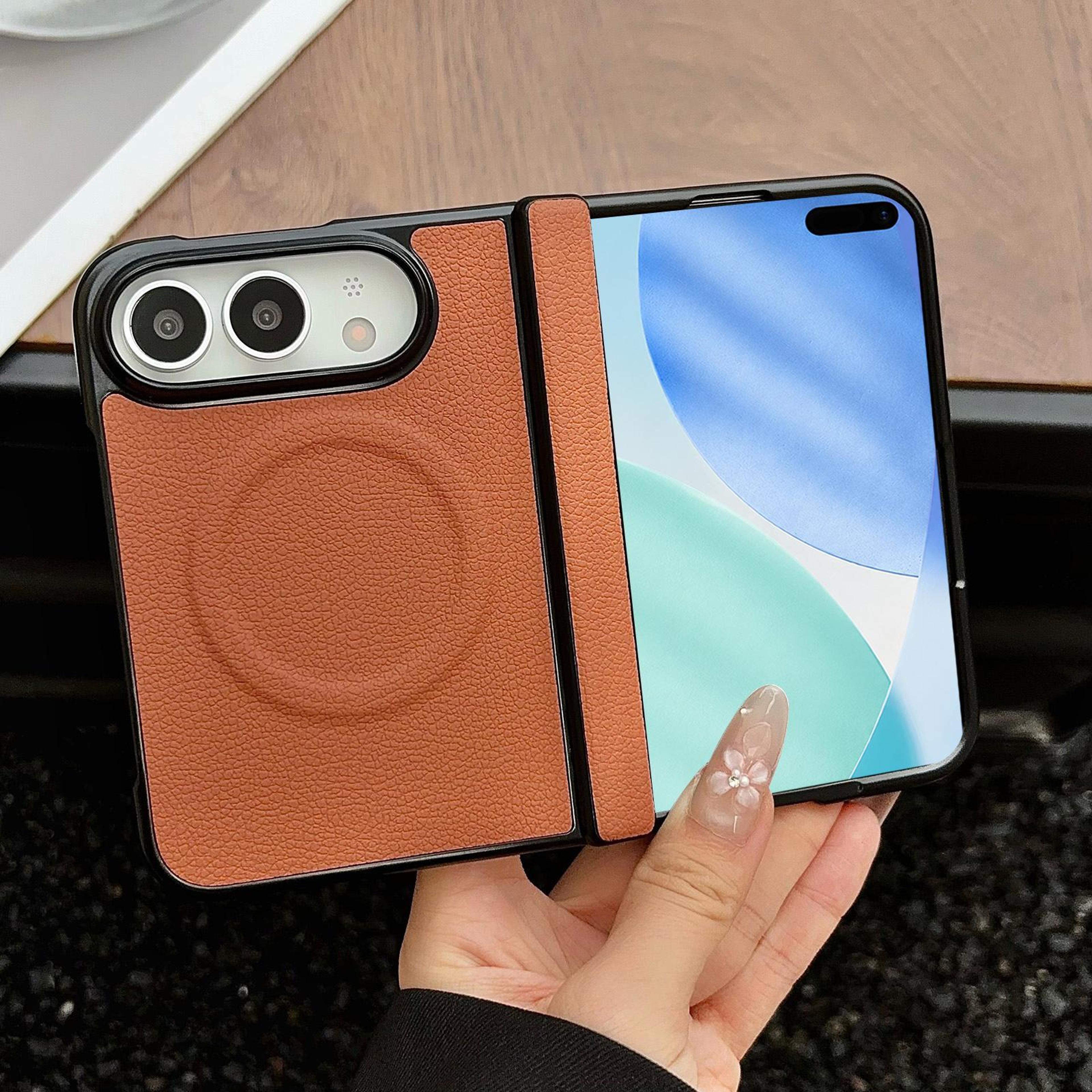 iphone duo magnetic folding phone case with litchi texture