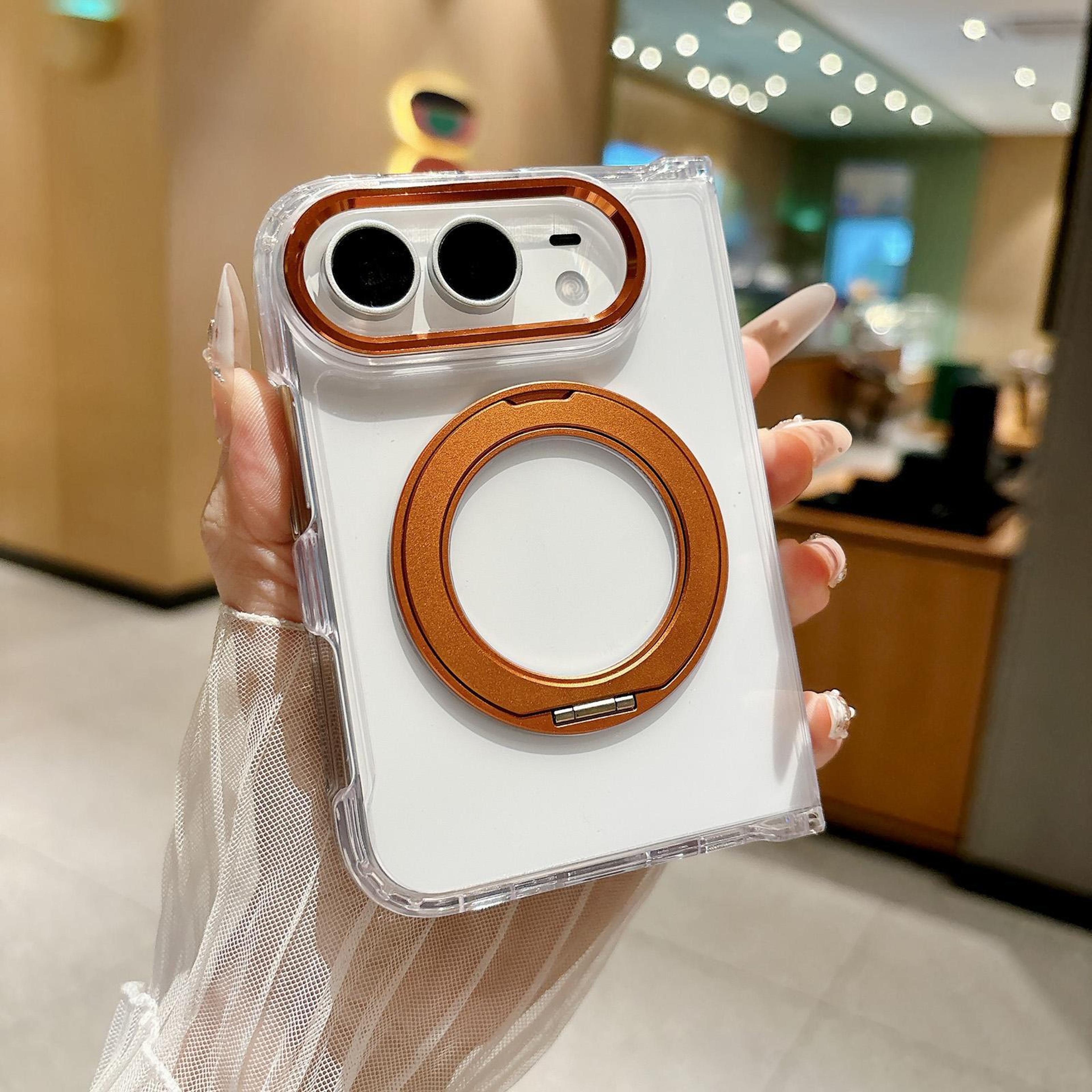 iphone duo acrylic pc magnetic phone case with 360-degree ring holder