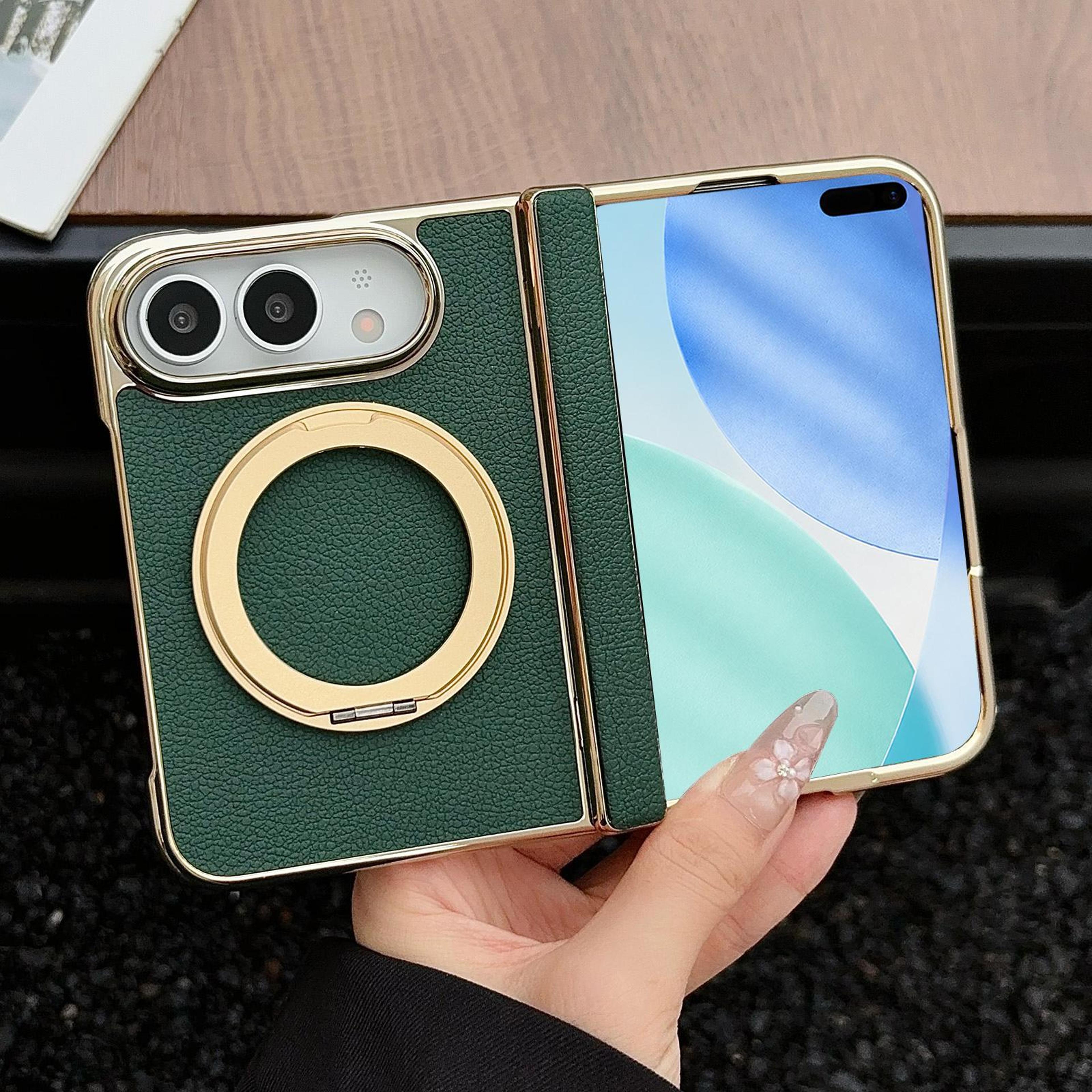 iphone duo litchi texture magnetic rotating bracket phone case