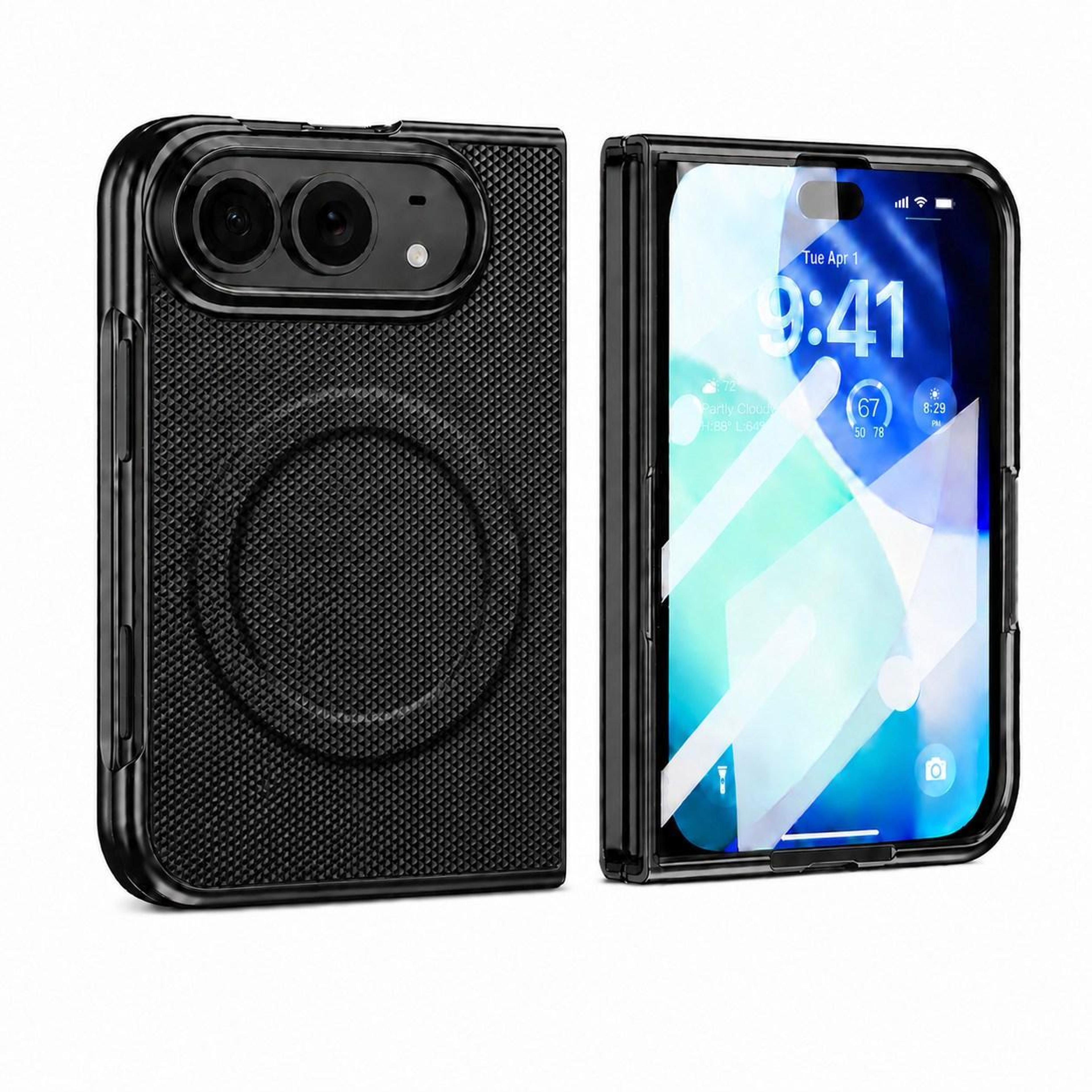 iphone duo magnetic case with granular texture and built-in screen protector