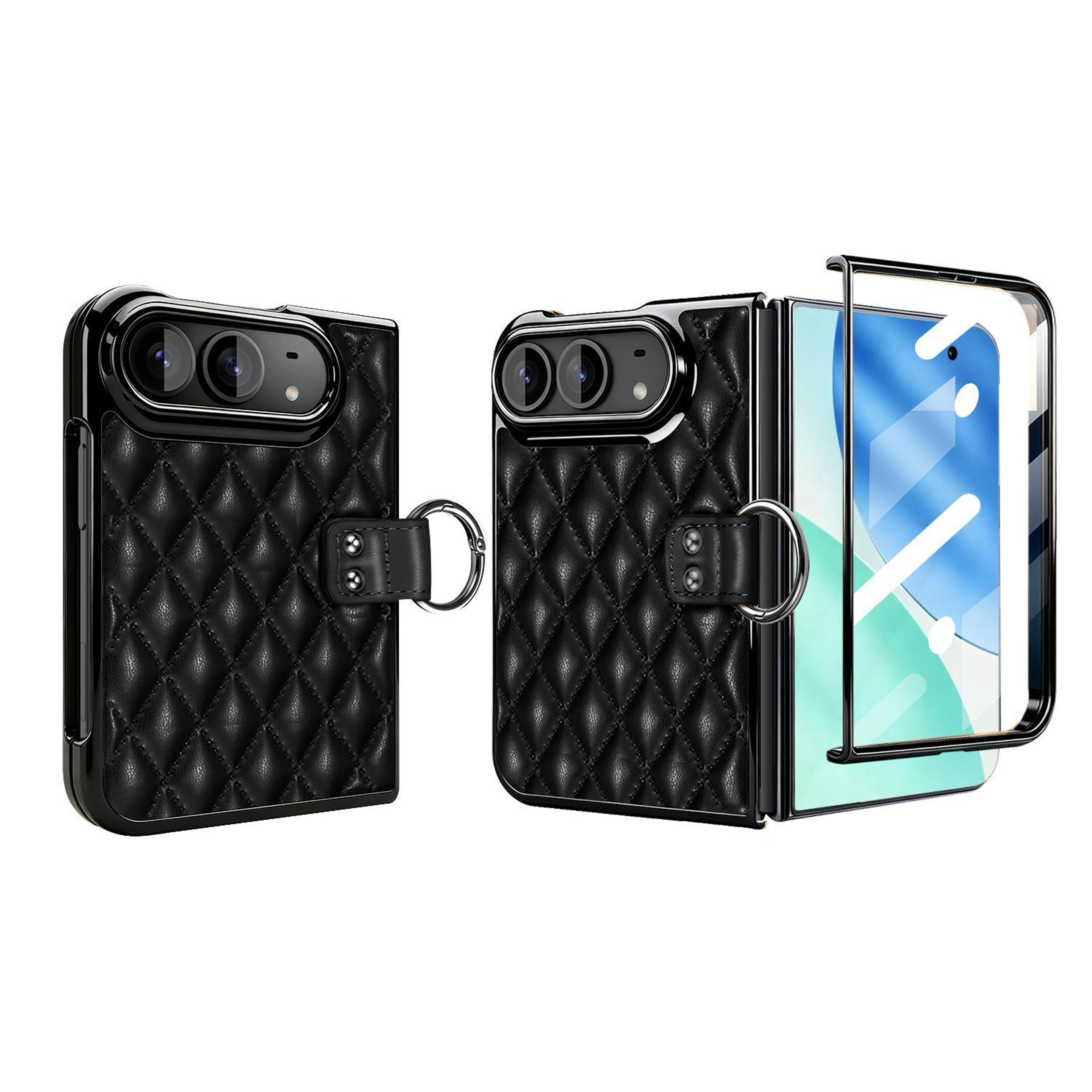iphone duo diamond pattern pu leather phone case with metal ring holder