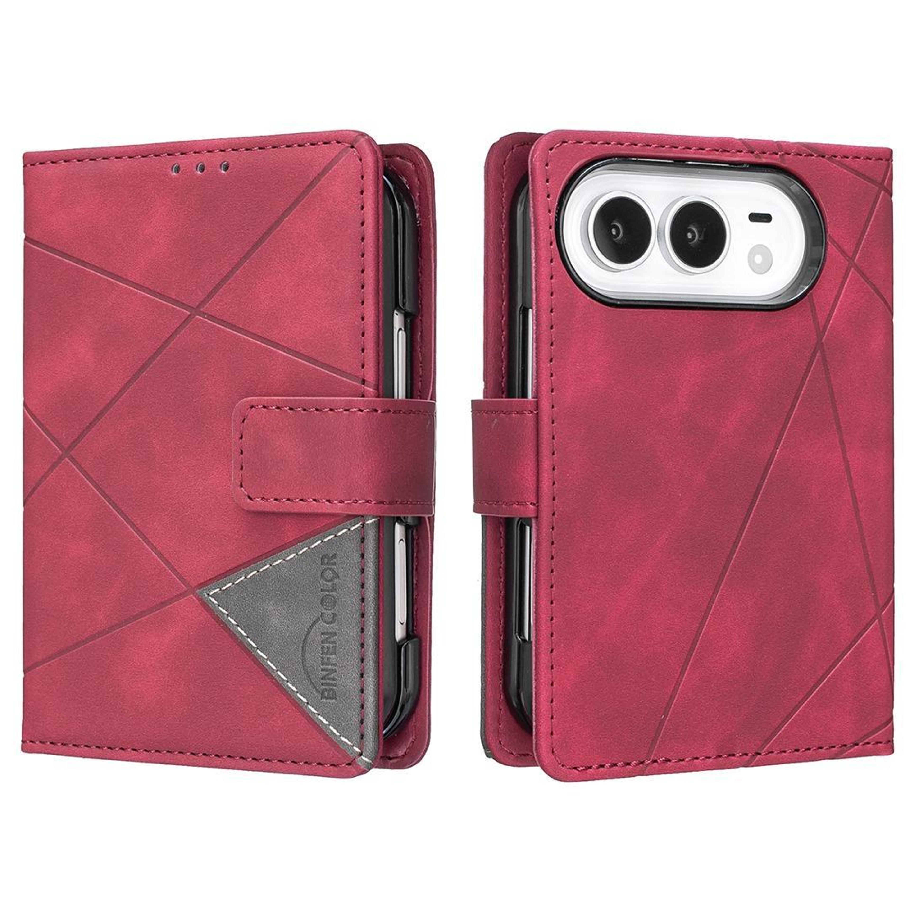 iphone duo magnetic buckle rhombus texture leather wallet phone case