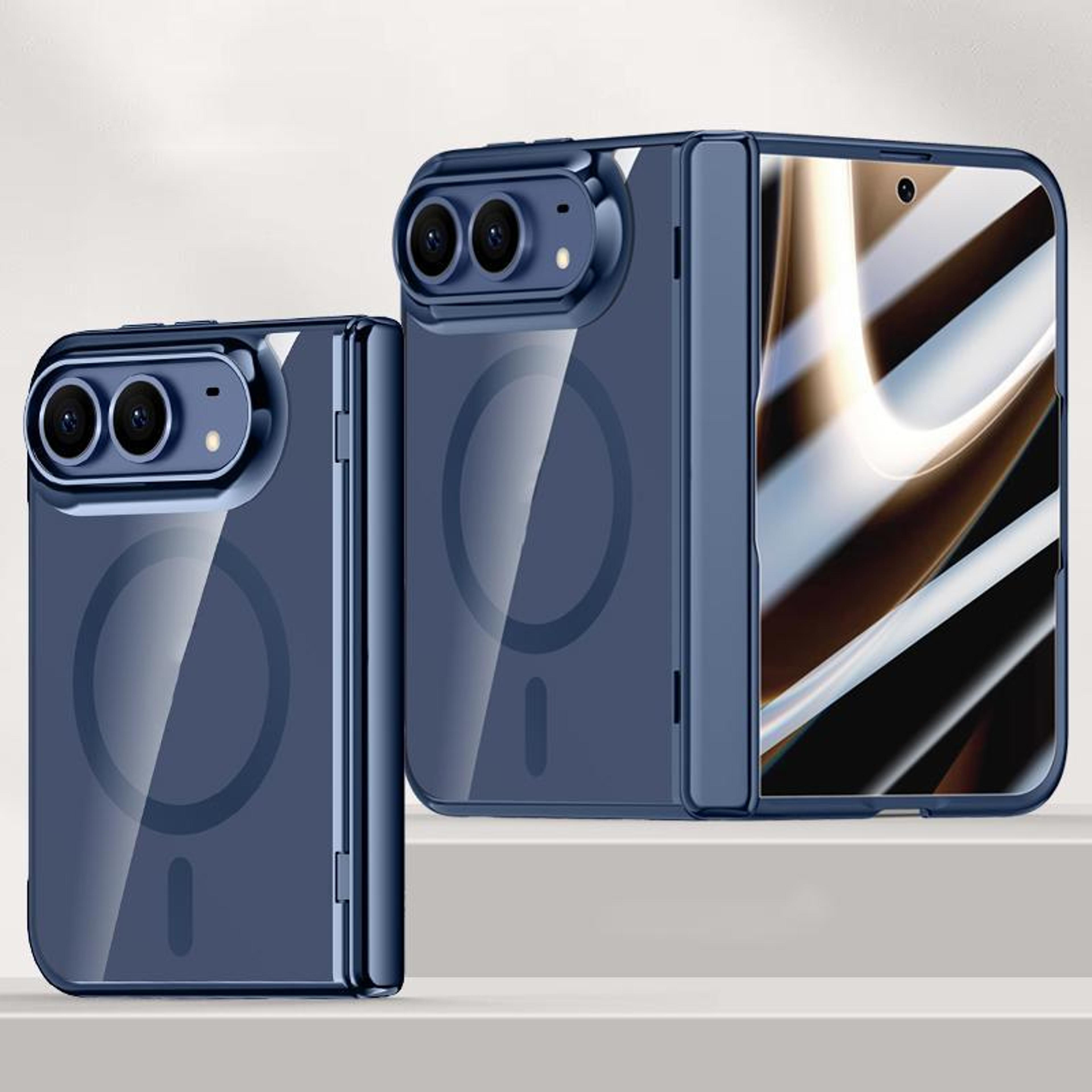 iphone duo clear magnetic folding case with built-in tempered glass screen protector