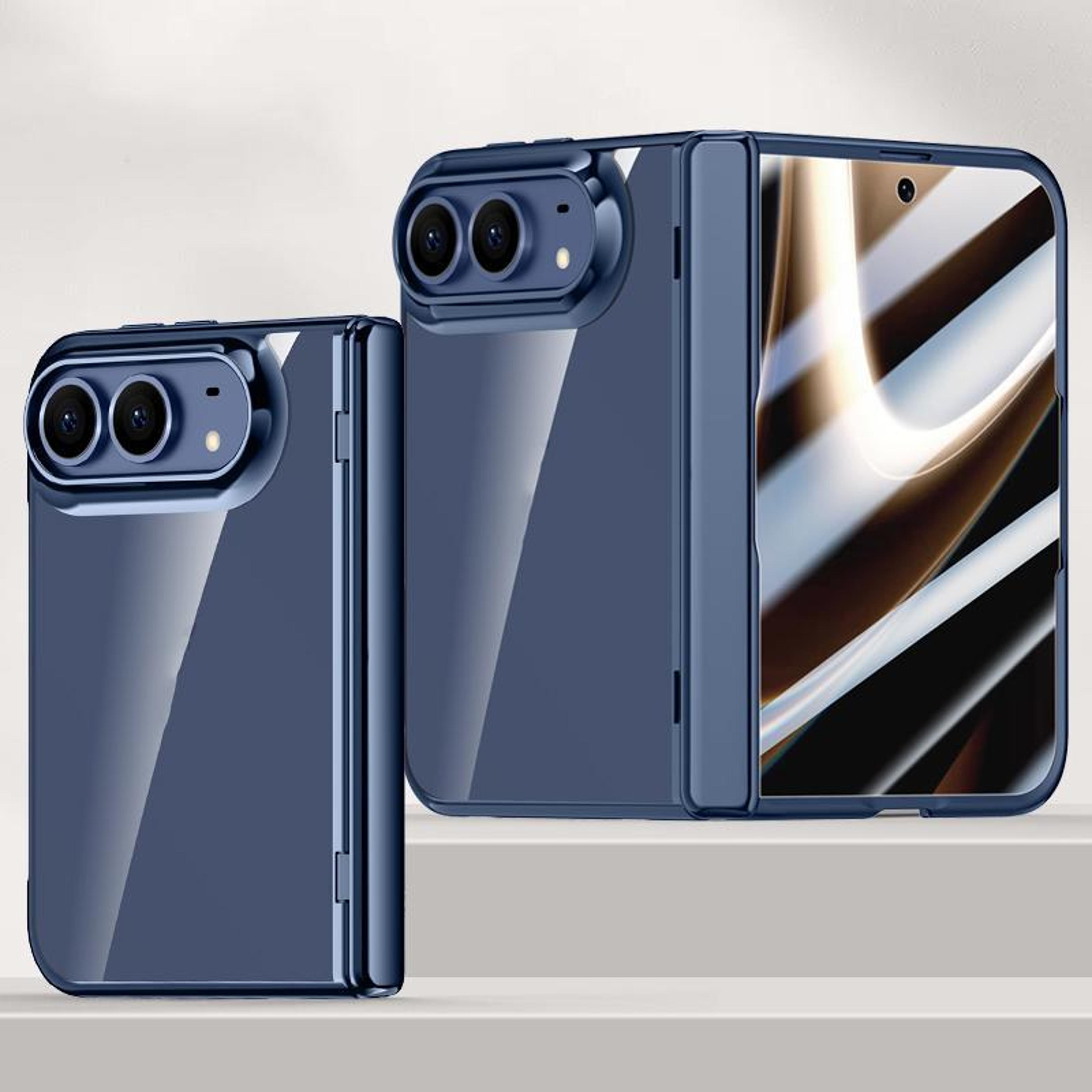 iphone duo crystal clear case with tempered glass screen protector and folding axis design