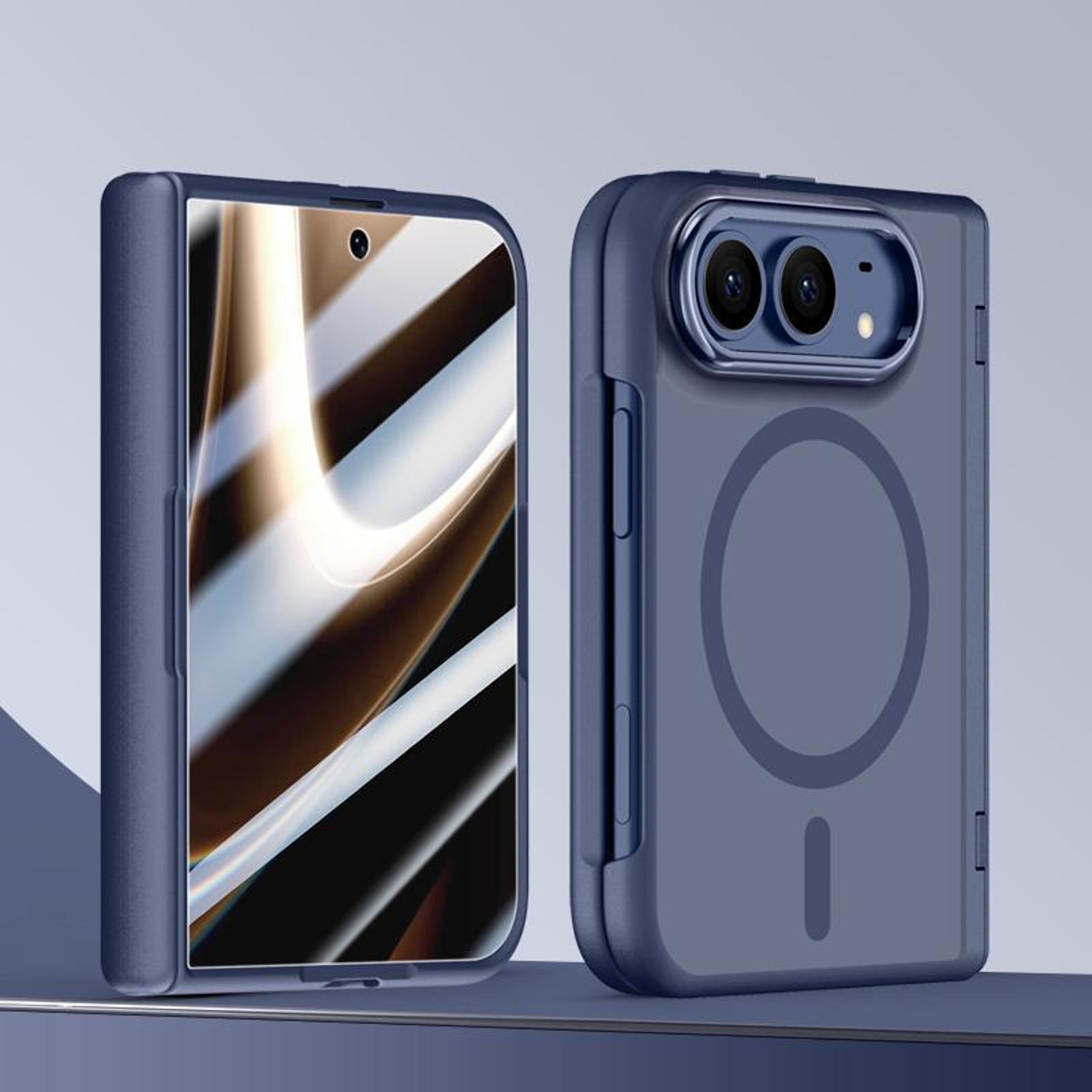 duo magnetic foldable phone case with tempered glass screen protector