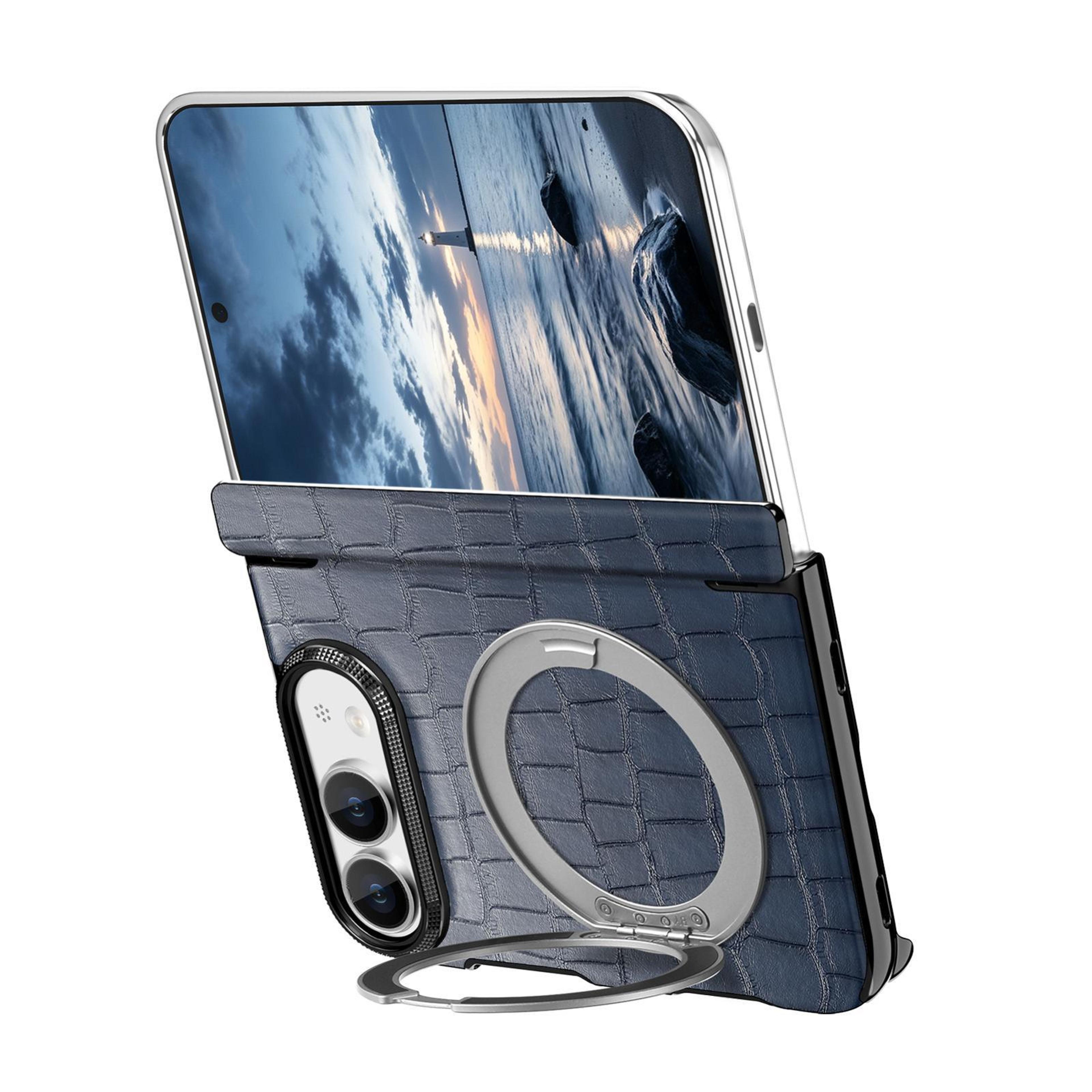 iphone duo retro crocodile pu magnetic case with dual-hinge rotating holder