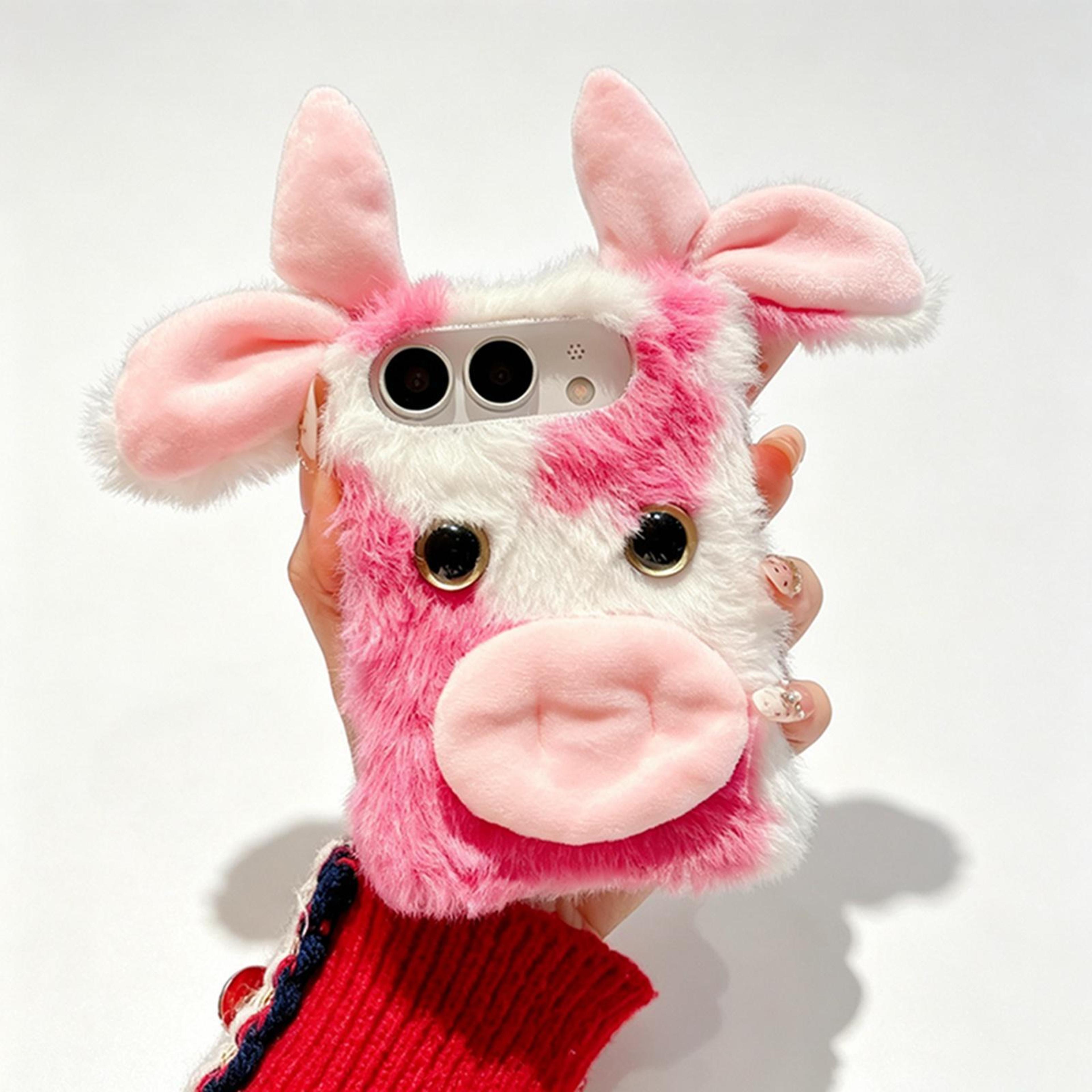 iphone duo foldable plush dairy cow tpu phone case
