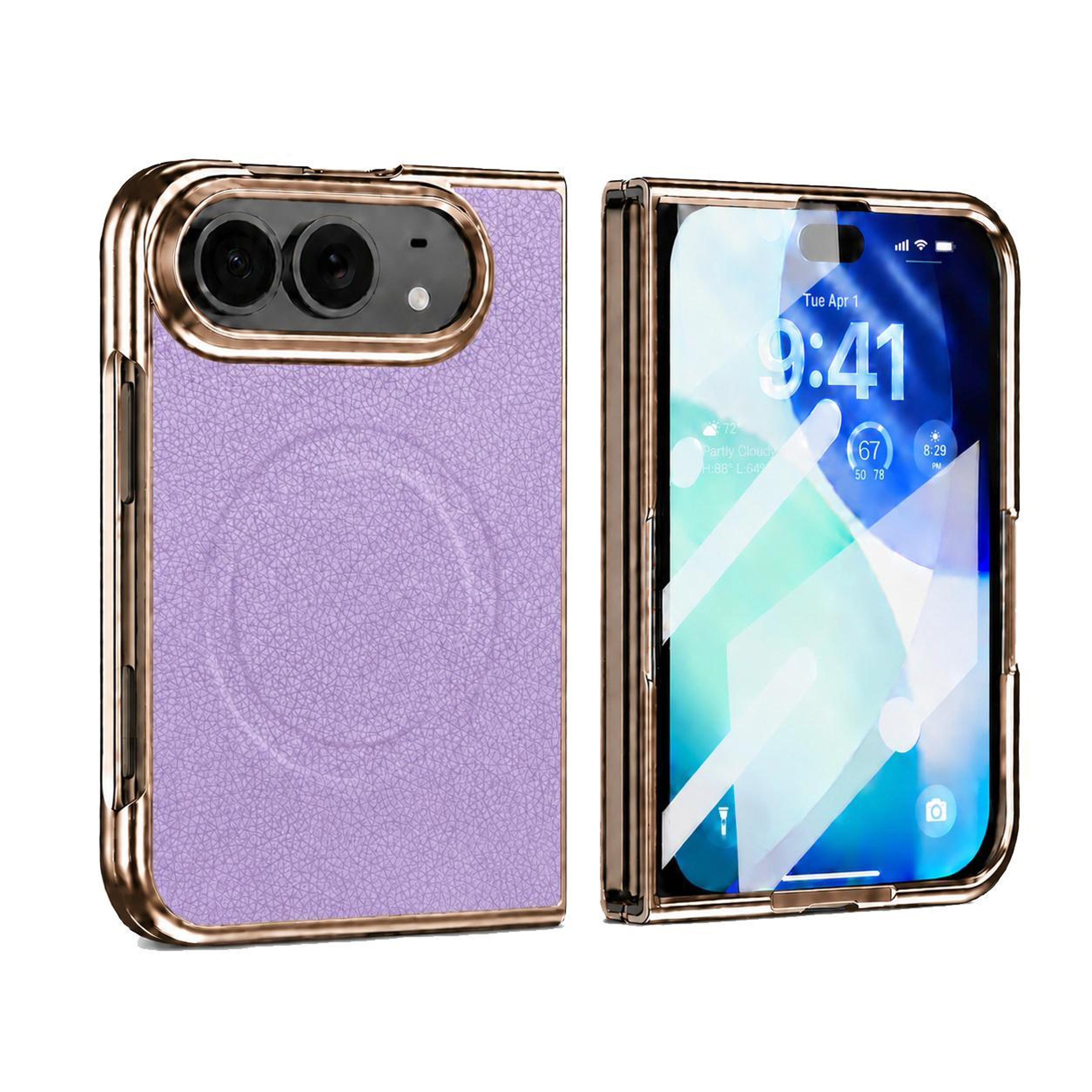 iphone duo magnetic case with built-in screen protector and lychee texture