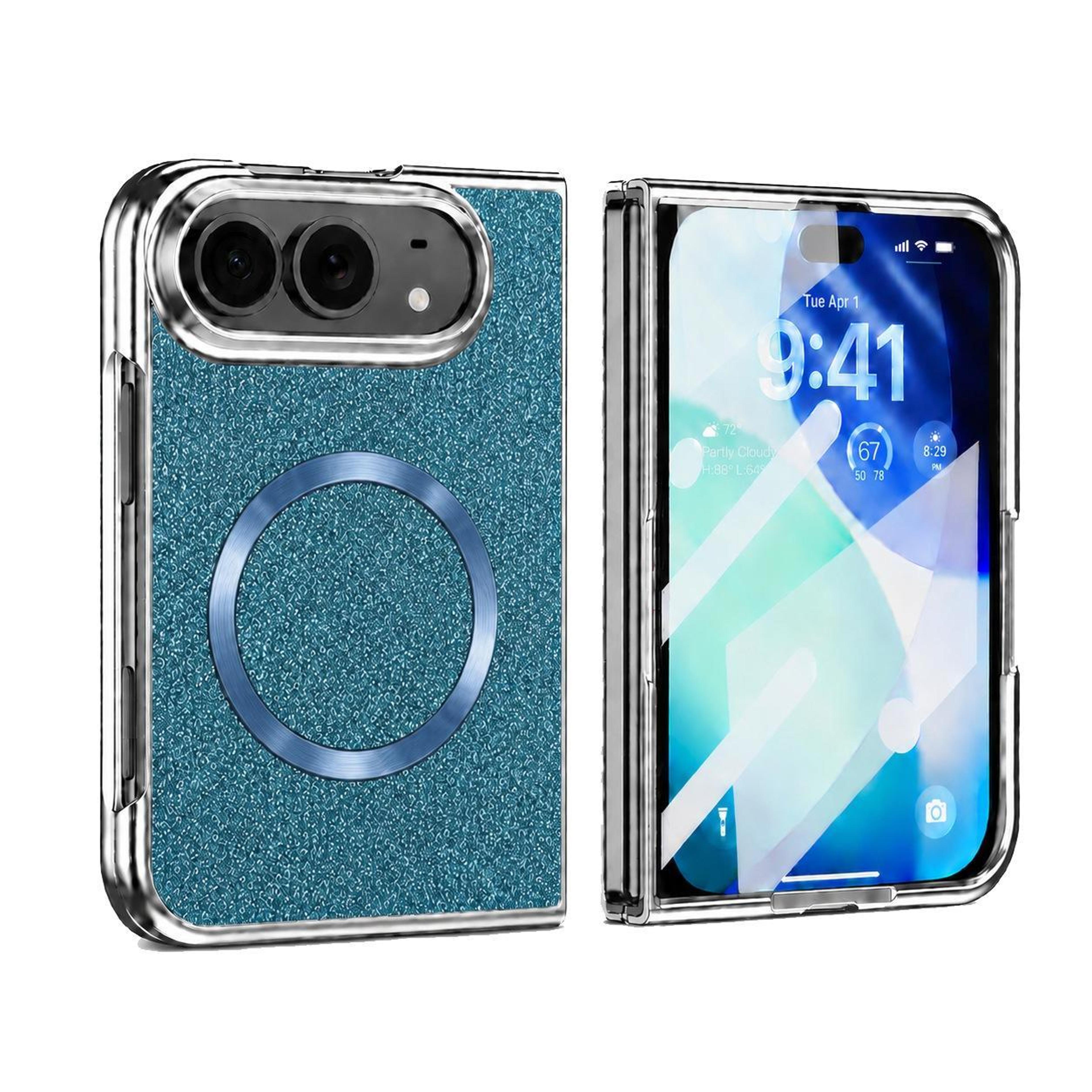 magnetic glitter phone case with built-in screen protector for iphone duo