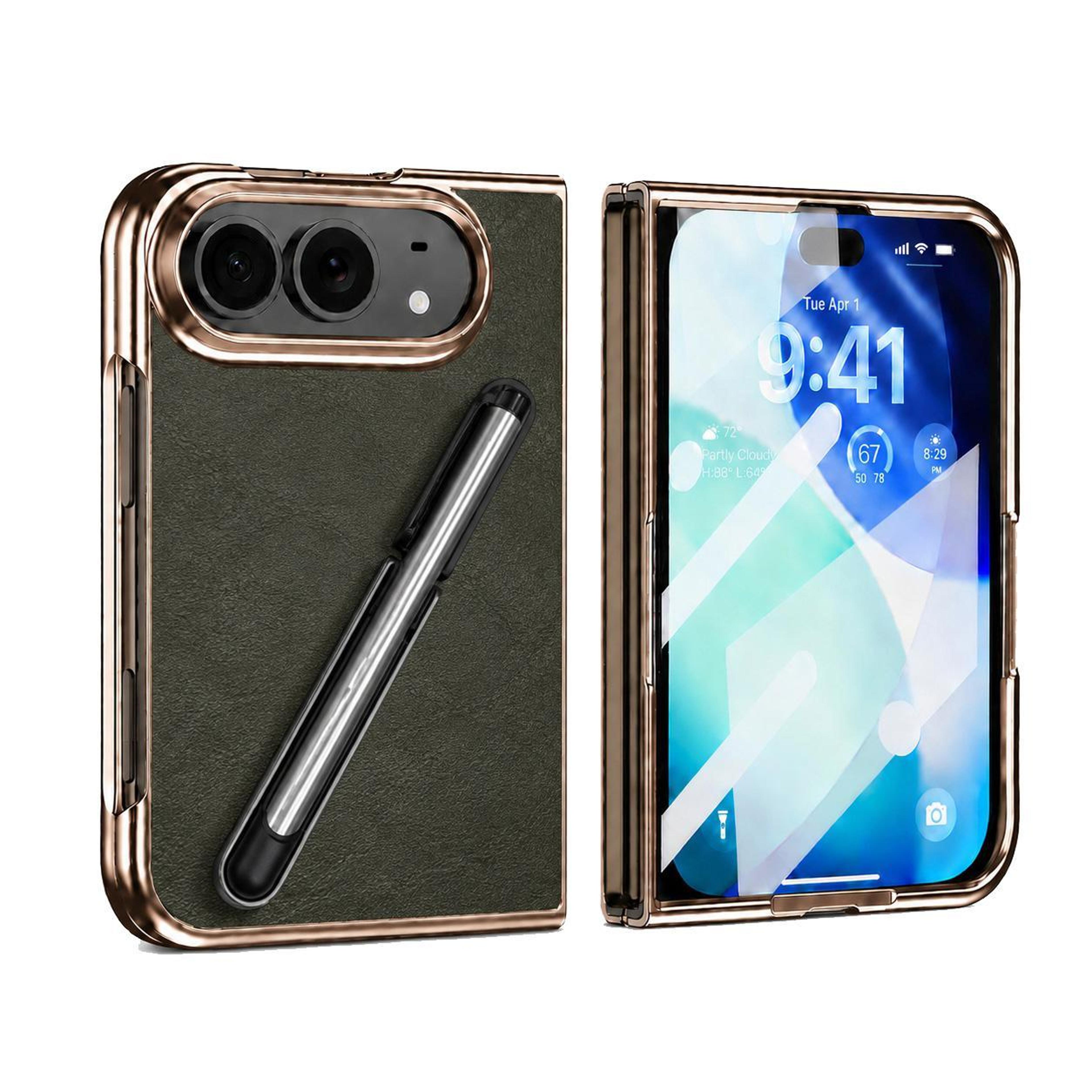 iphone duo phone case with electroplated trim built-in screen protector stylus holder and kickstand
