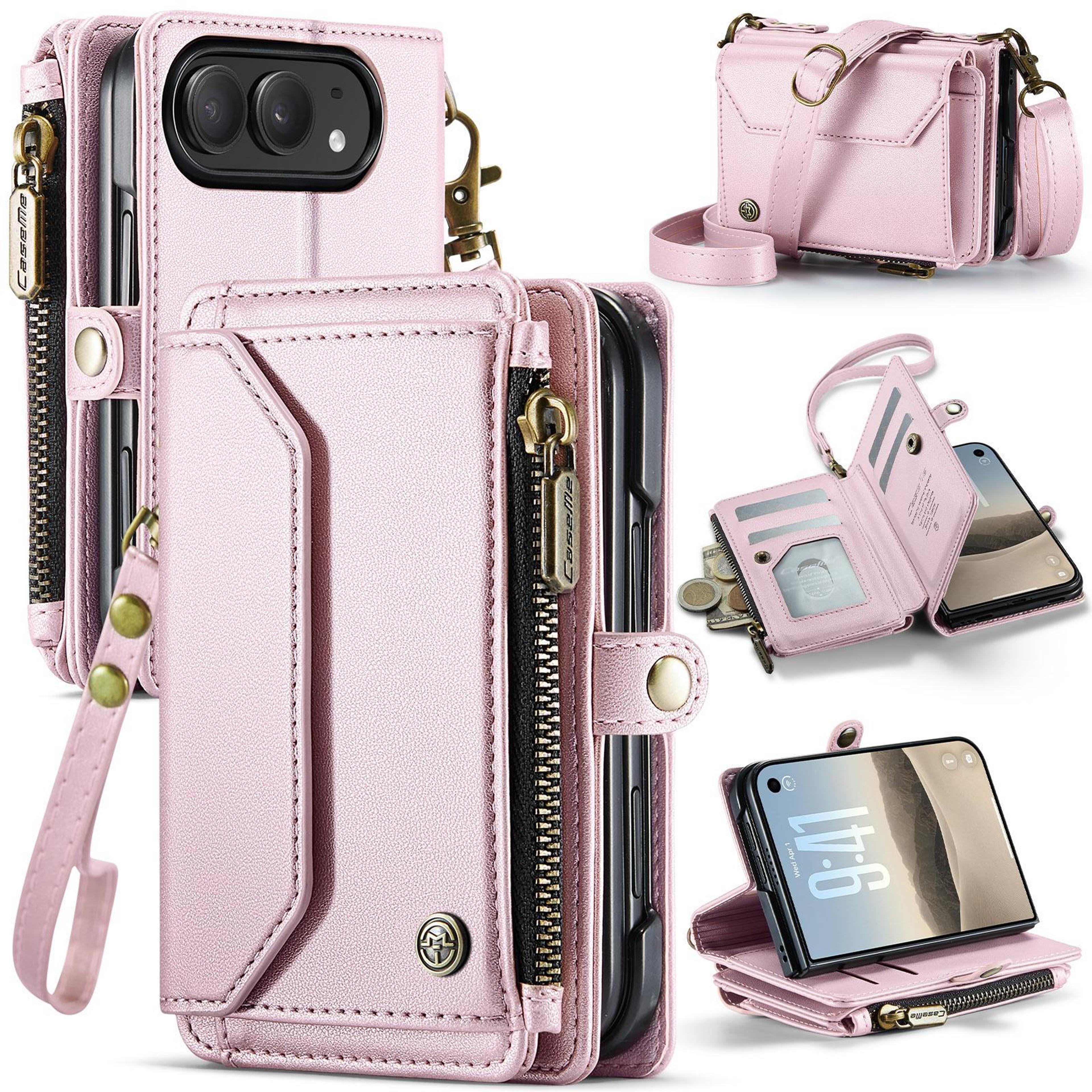 rfid wallet iphone duo case with zipper pouch card slots and detachable straps