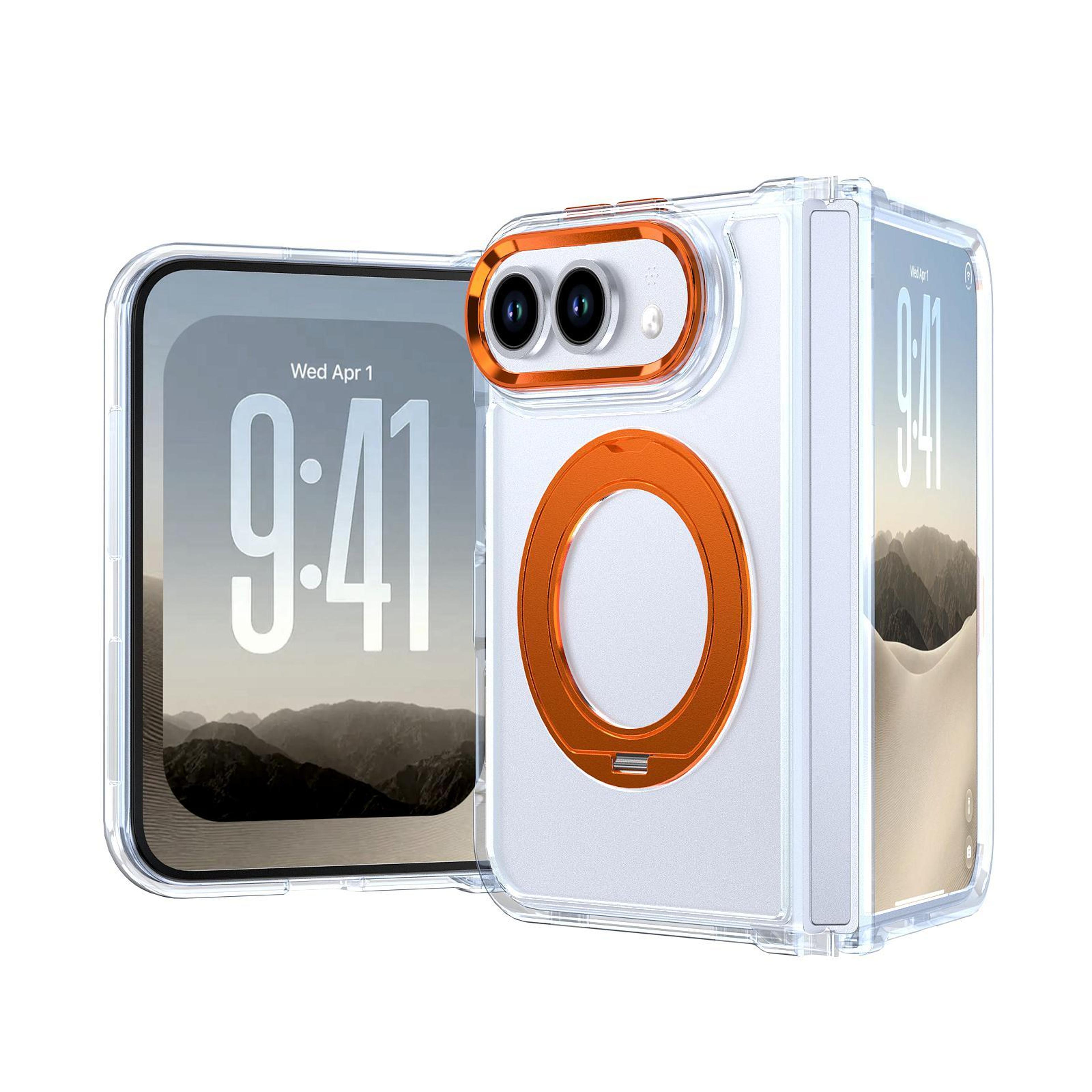 iphone duo magnetic phone case with rotating kickstand and clear back