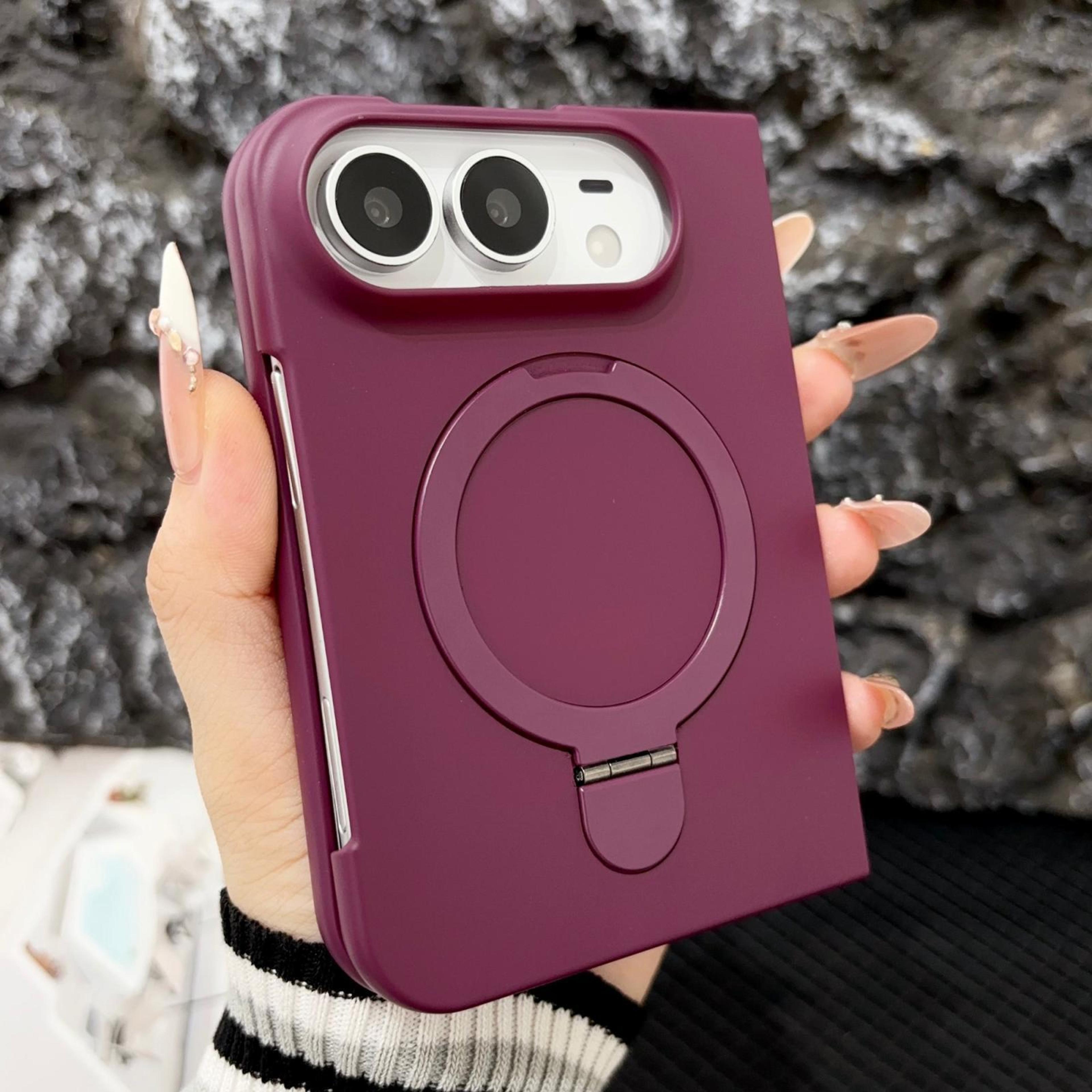 iphone duo matte phone case with 360° rotating metal ring stand dark cherry