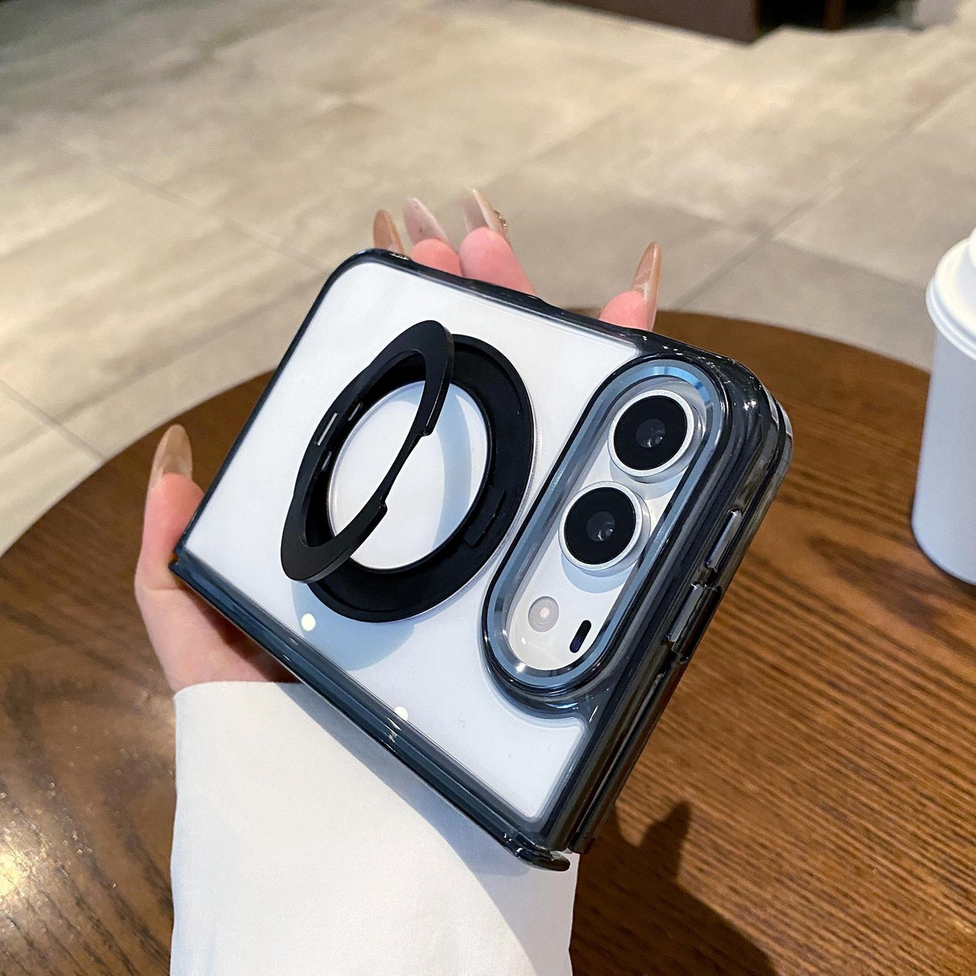 iphone duo transparent magnetic phone case with 360 degree ring holder