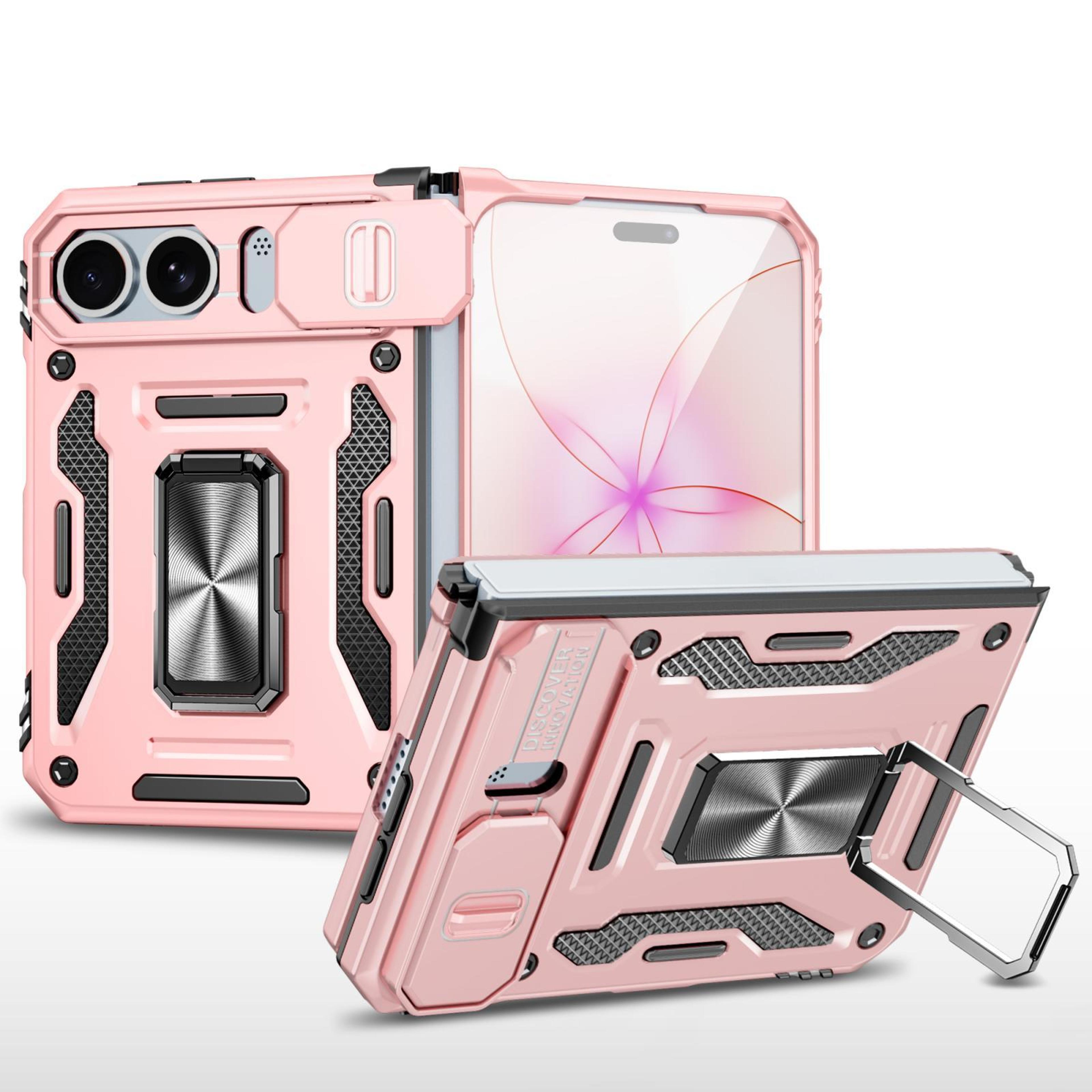 iphone duo hybrid tpu pc case with sliding camera cover and rotating ring stand
