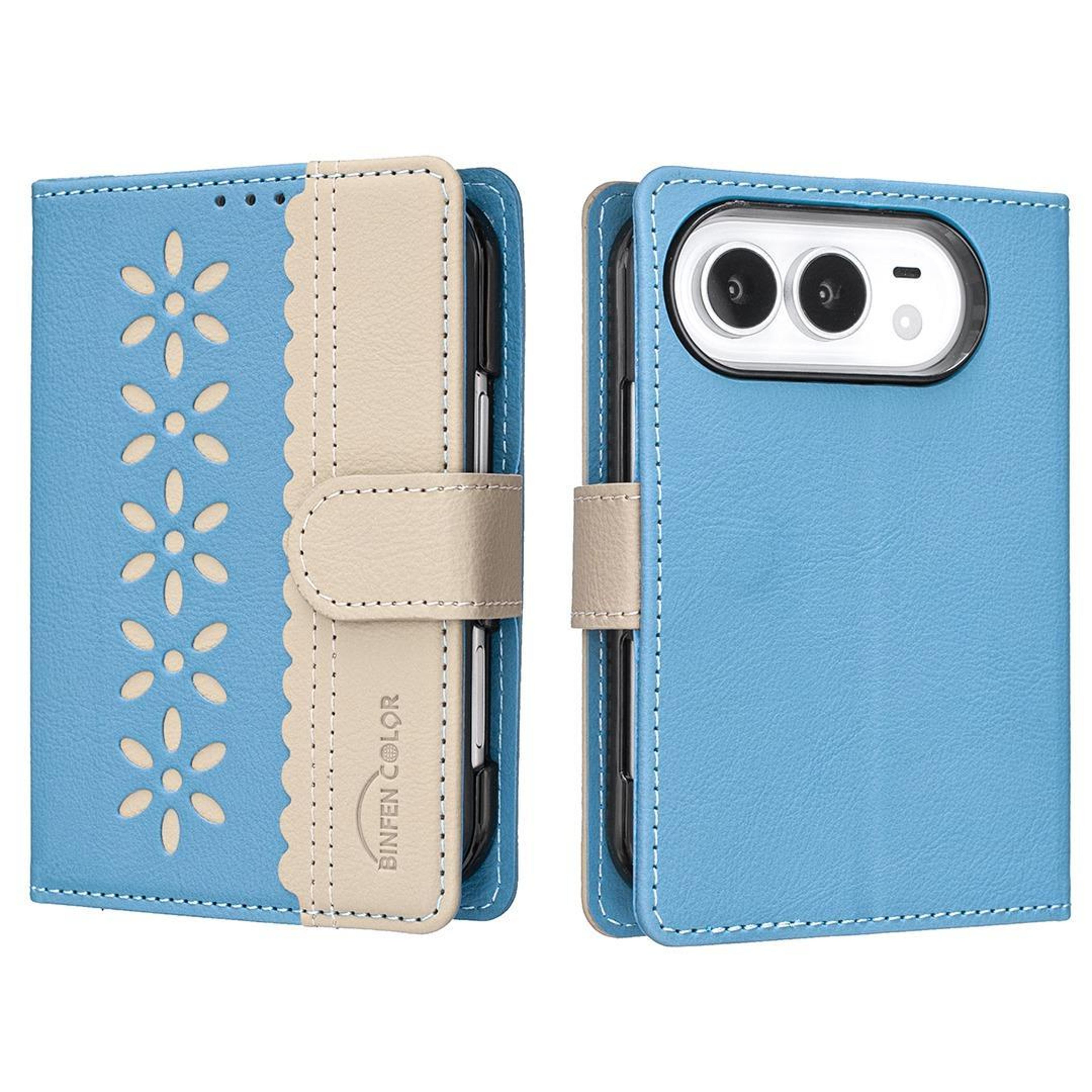 iphone duo rfid wallet case with card slots kickstand and floral cutout design