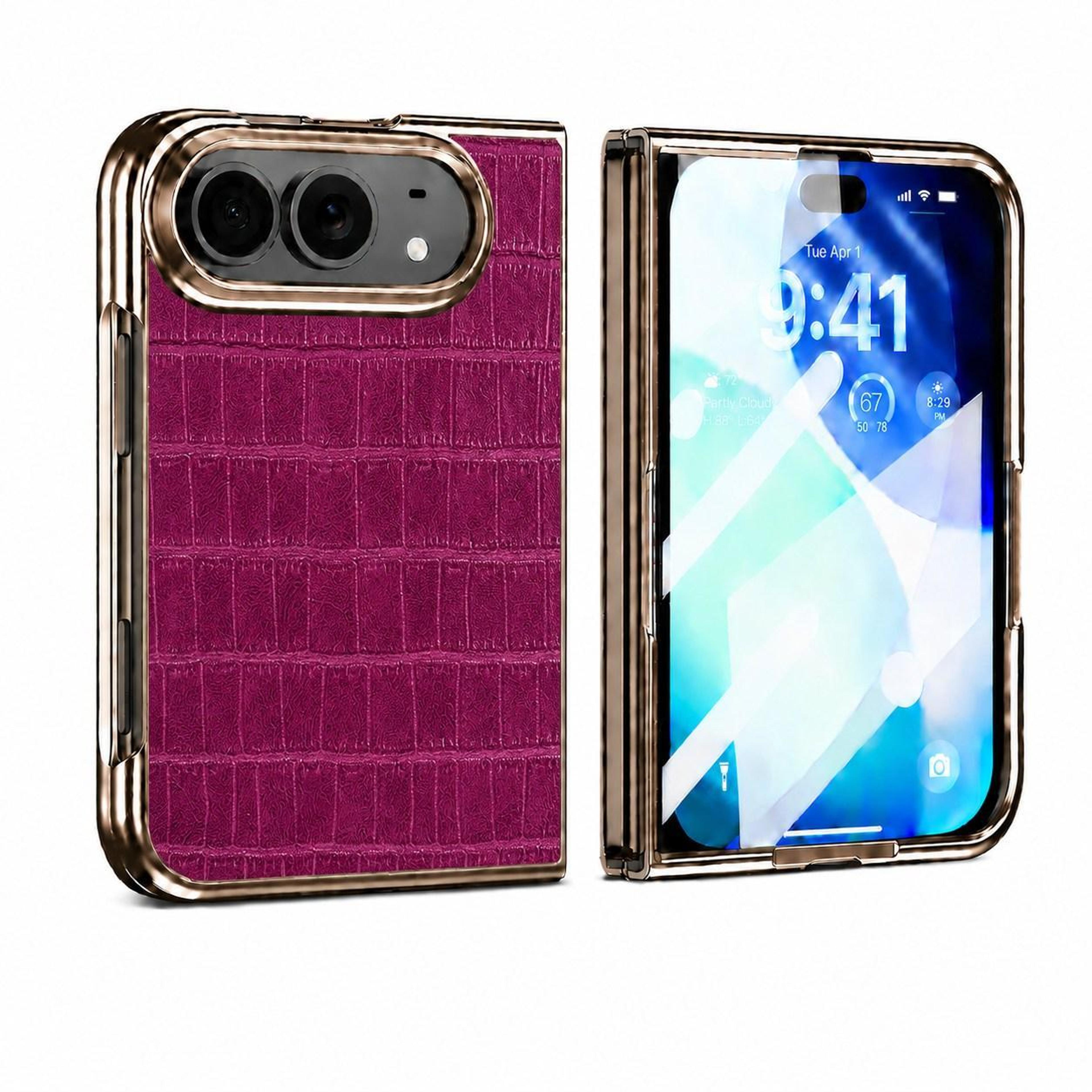 crocodile texture iphone duo case with integrated screen protector and electroplated frame