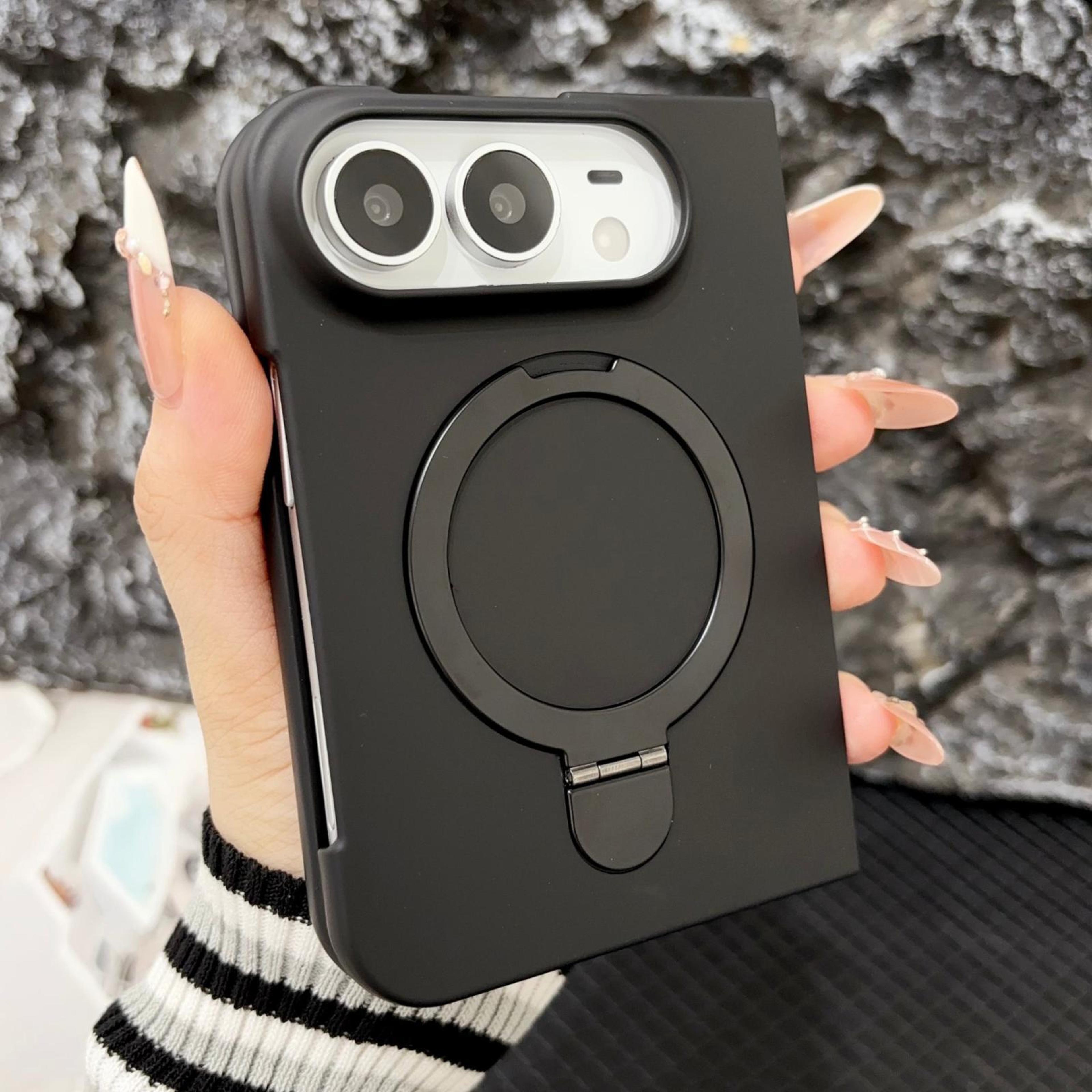 frosted phone case with 360 degree rotating ring stand for iphone duo