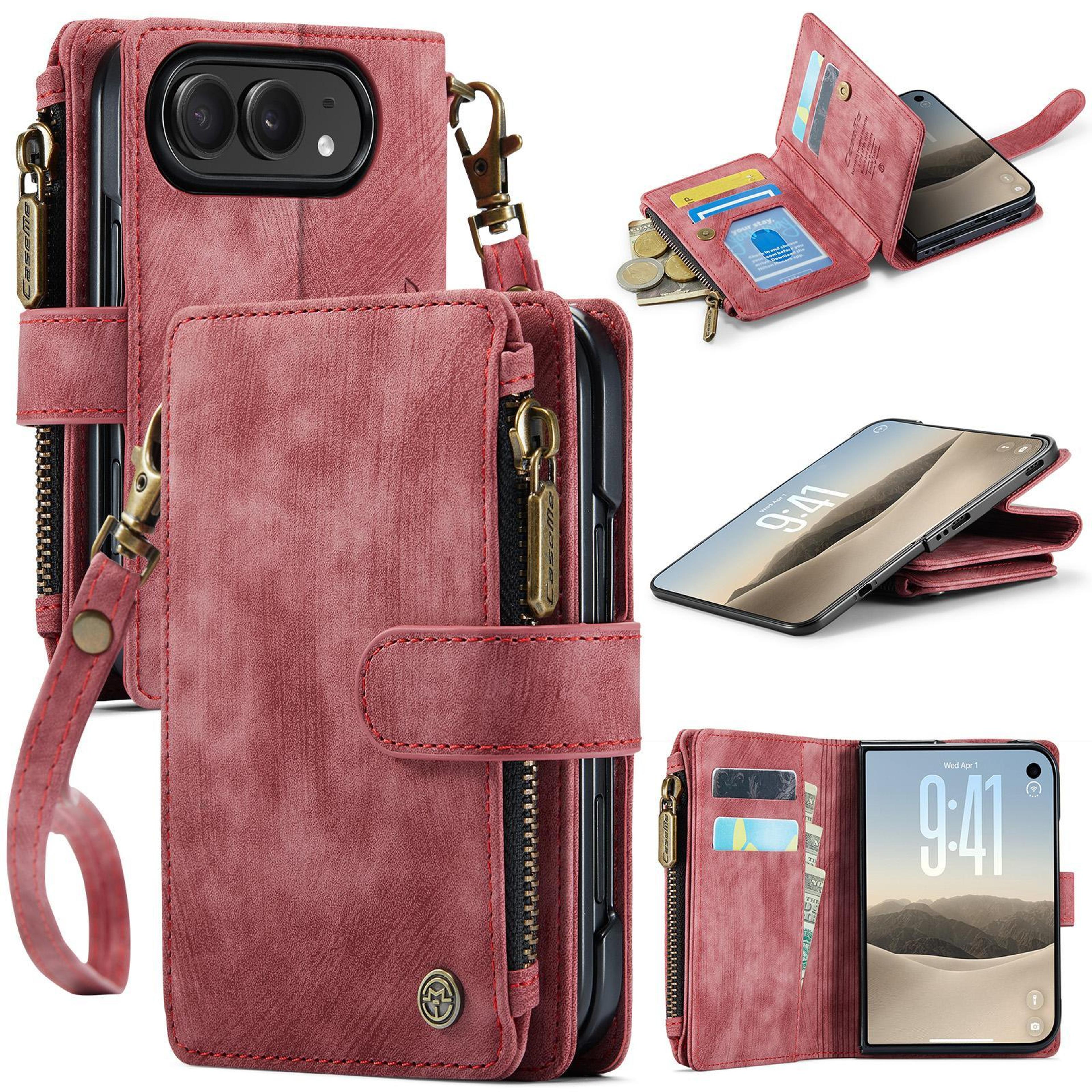 iphone wallet case with 10 card slots zipper pocket and stand