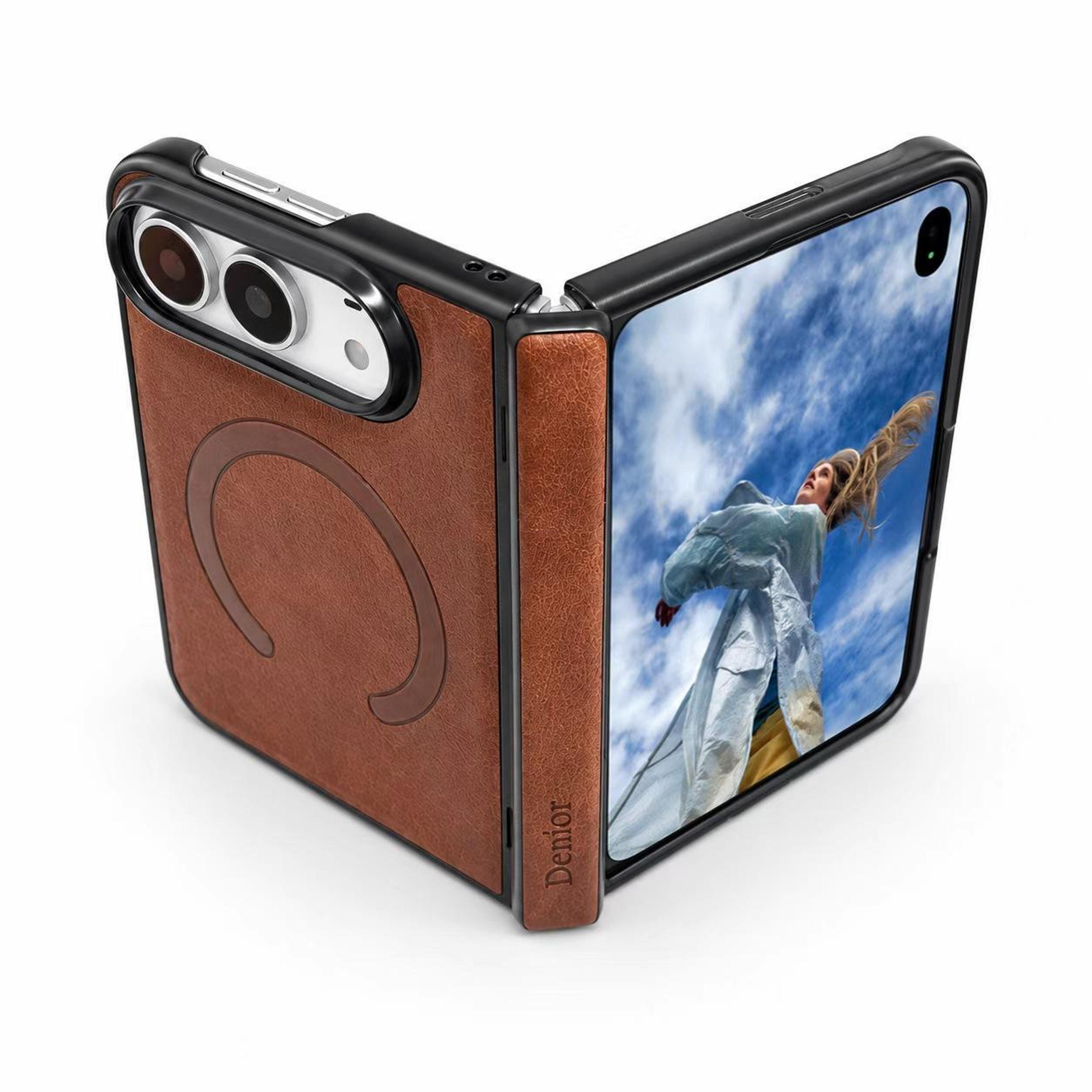 duo magnetic vegan leather flip phone case with hinge protection