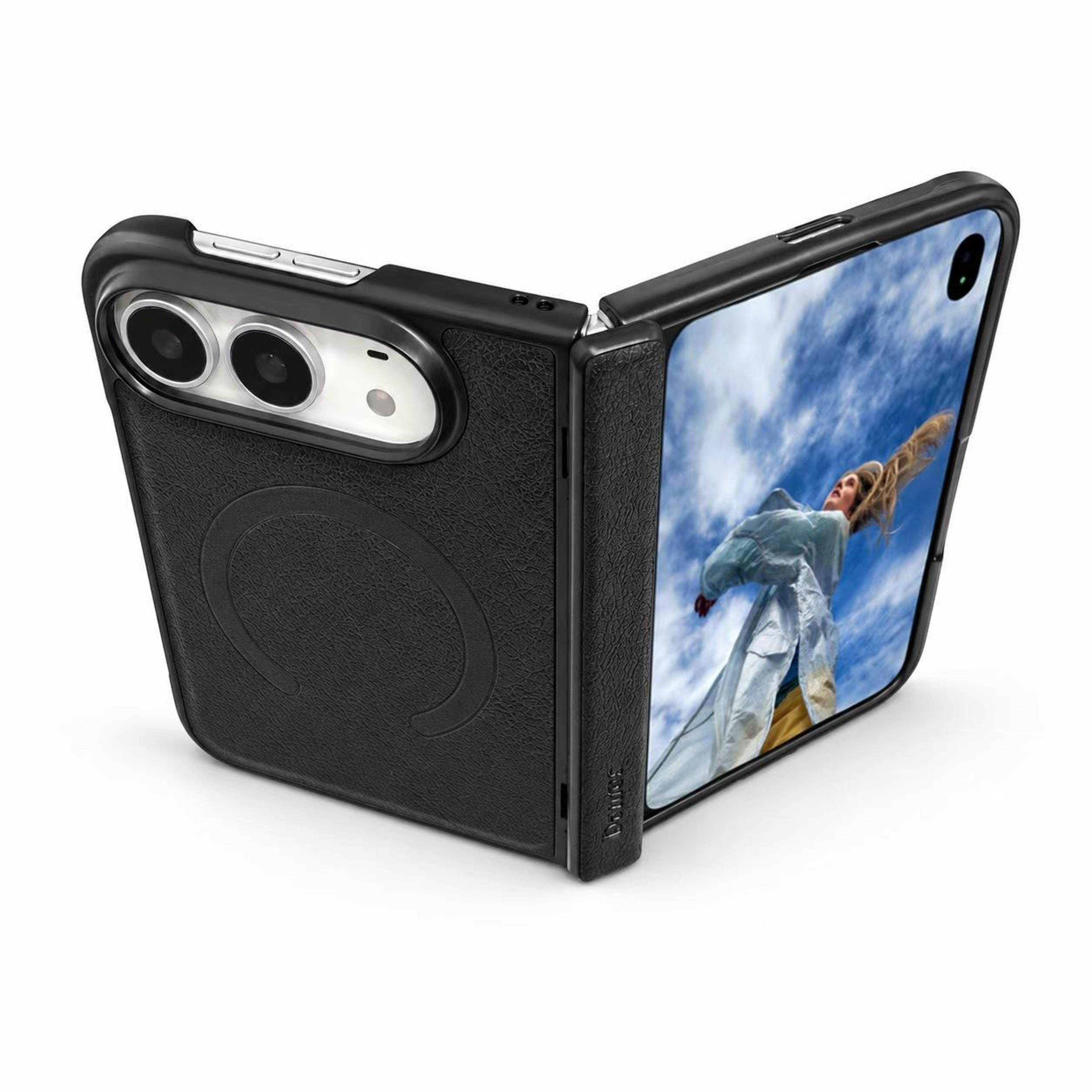 magnetic vegan leather phone case for duo with hinge protection