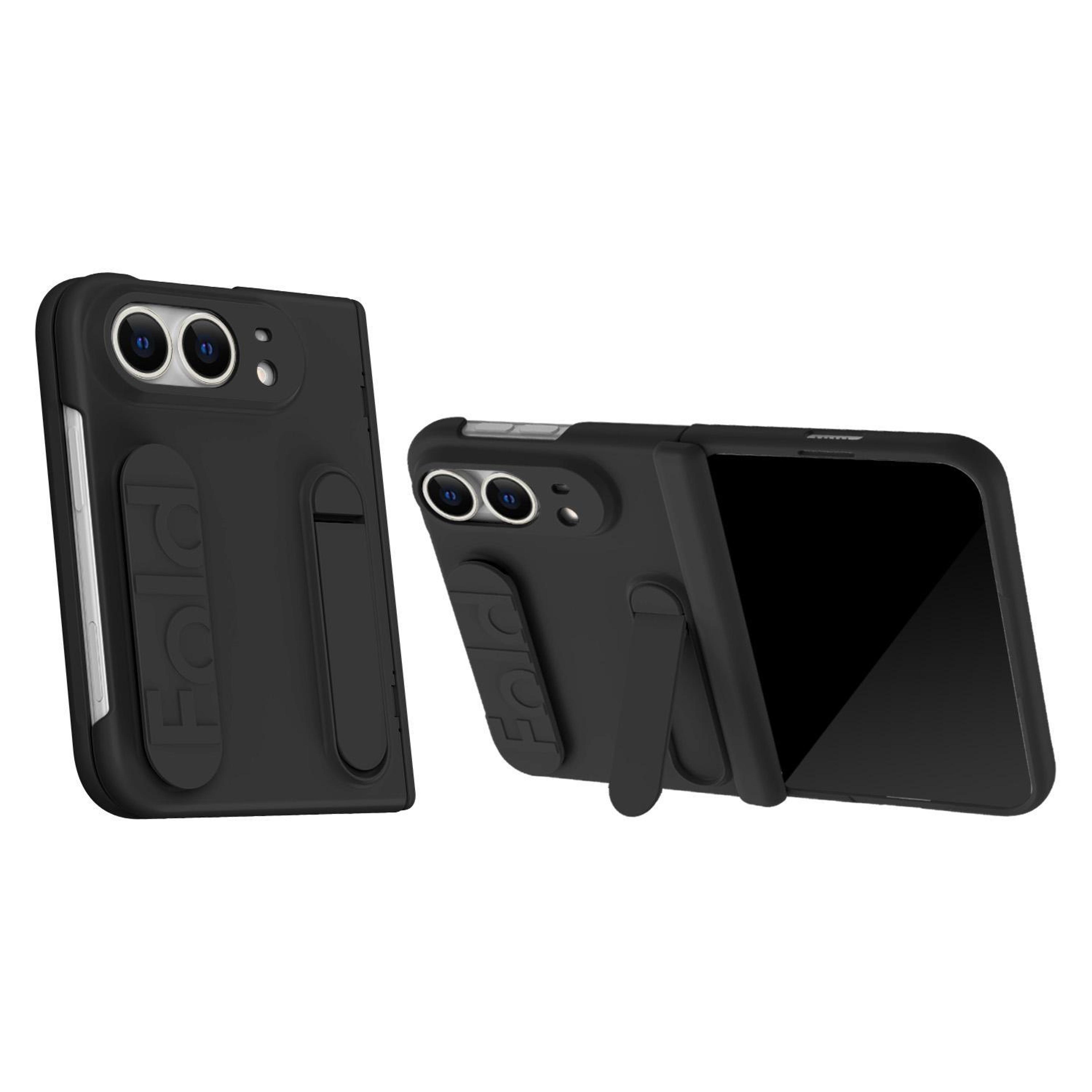 iphone duo shockproof phone case with tempered glass back and integrated holder