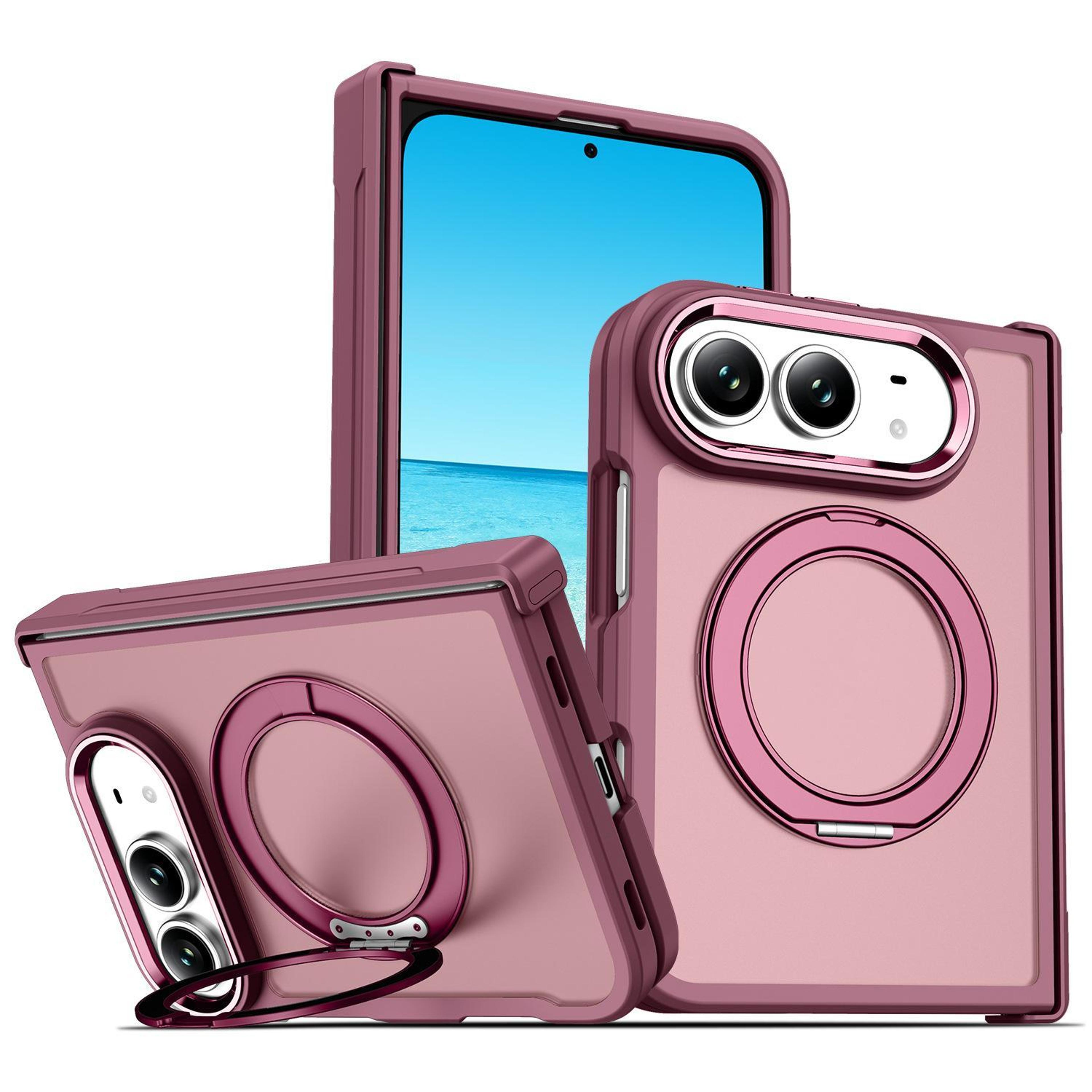 duo magnetic hinge protection phone case with 360 rotating ring stand