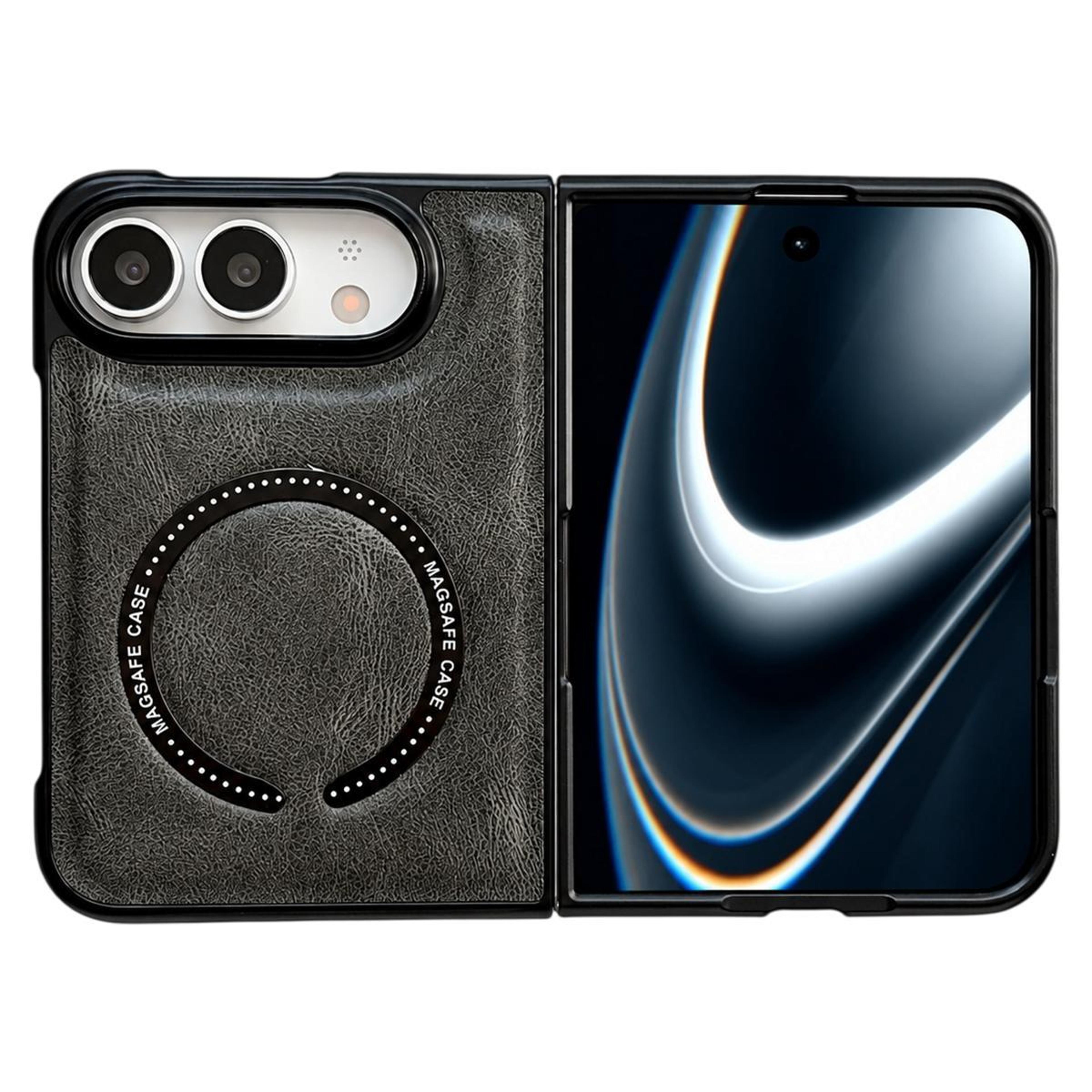 iphone duo crazy horse texture magnetic magsafe pu phone case