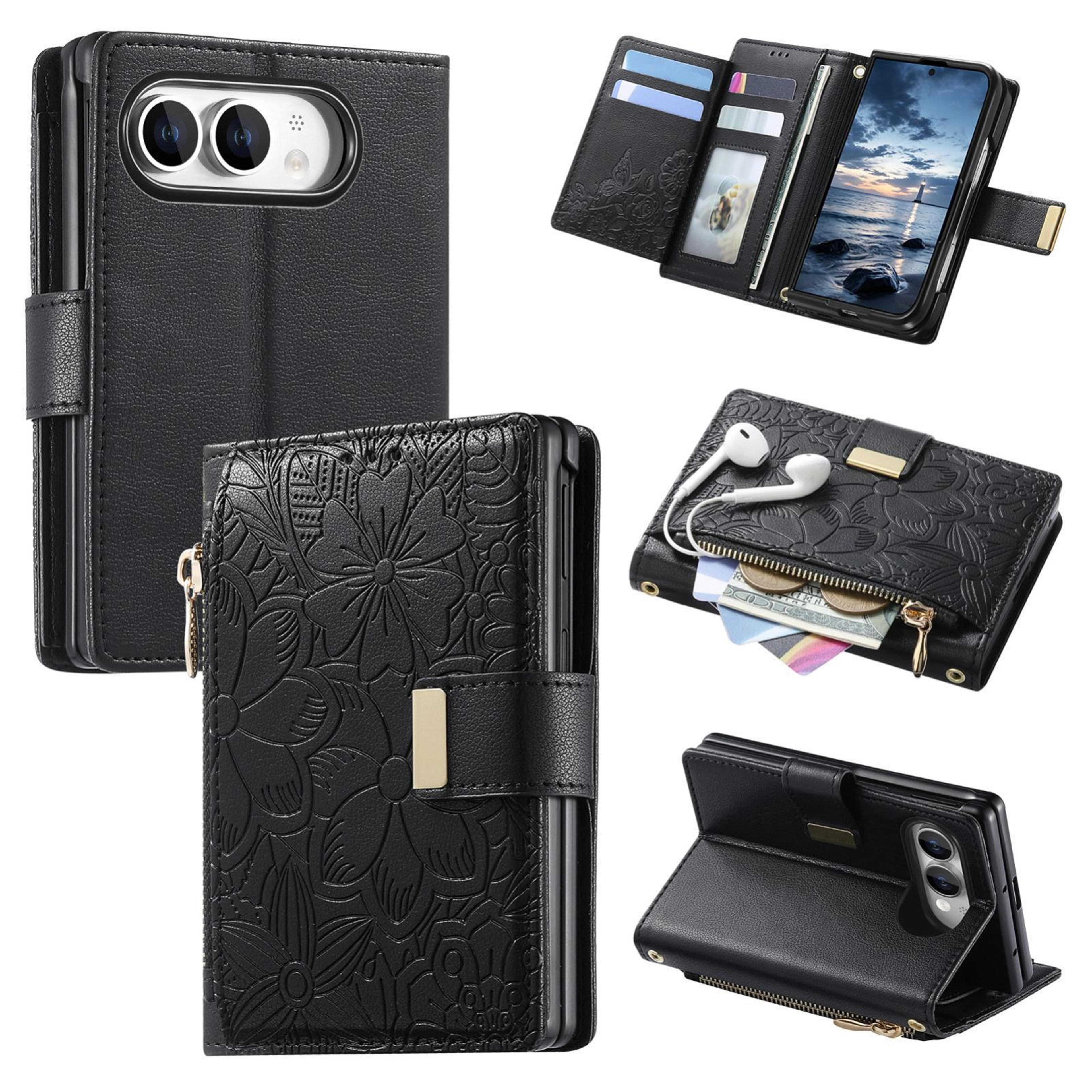 floral zipper wallet iphone duo case for iphone duo with card holder and kickstand