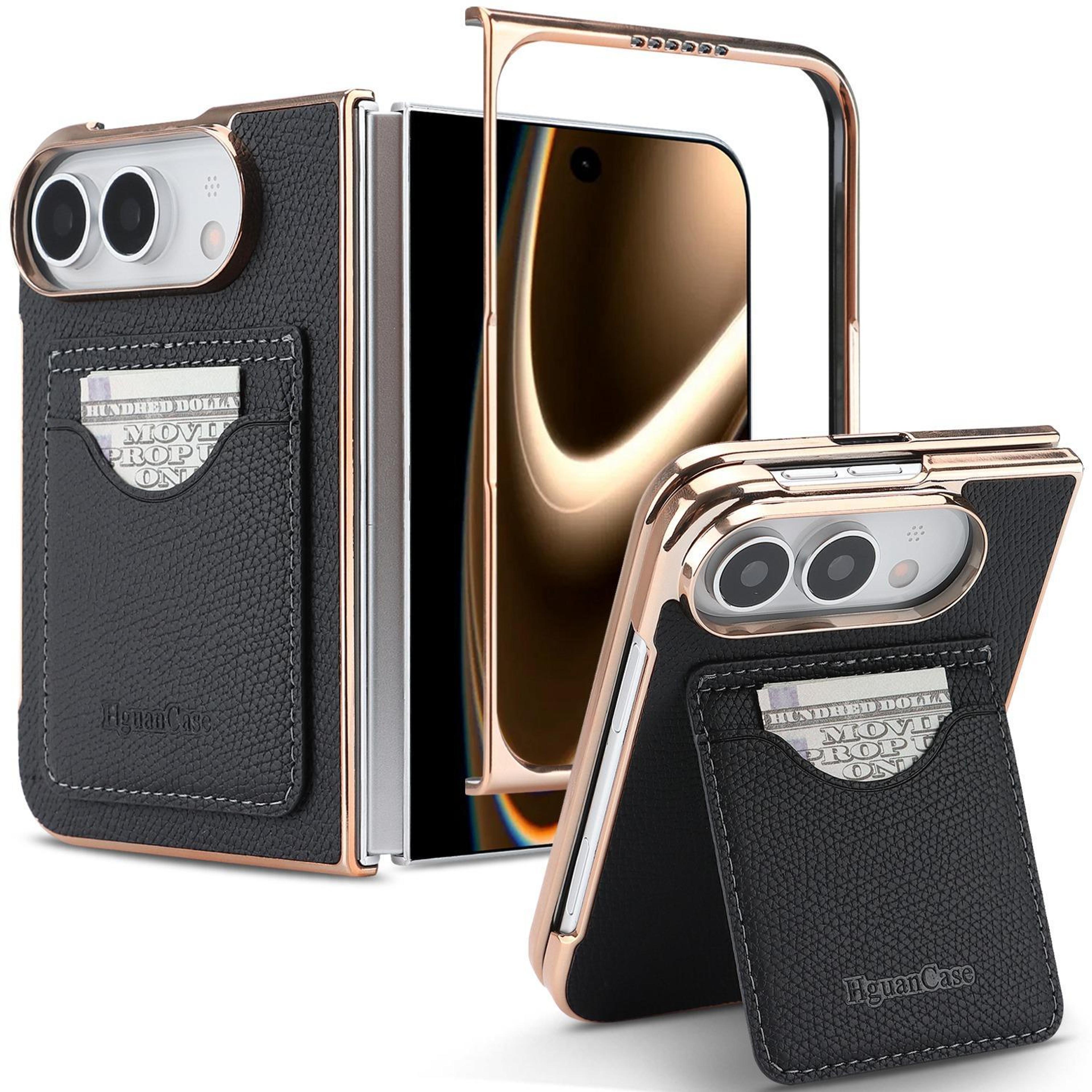retro pu leather magnetic card holder iphone duo case with adjustable kickstand
