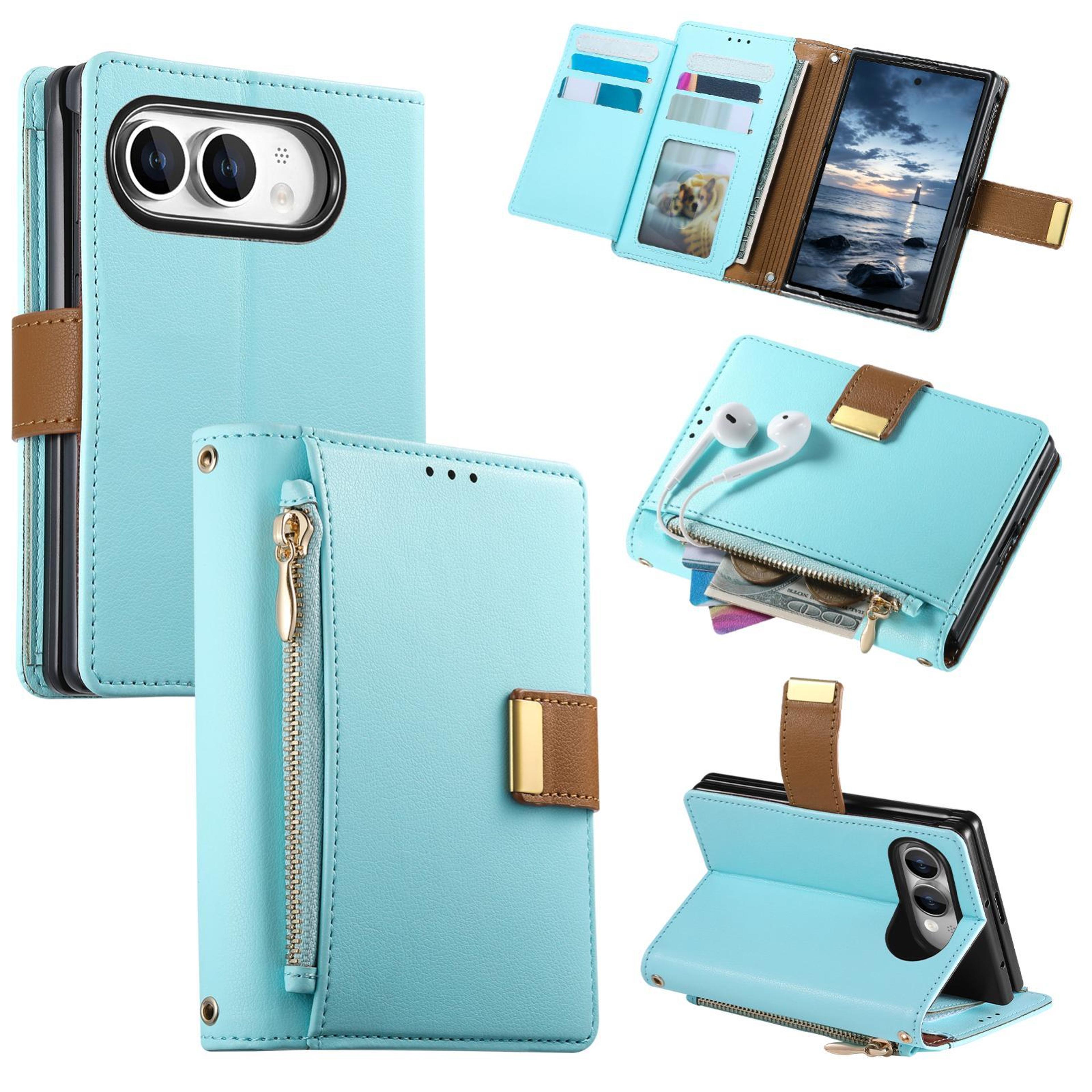 duo buckle zipper wallet phone case with card holder and kickstand