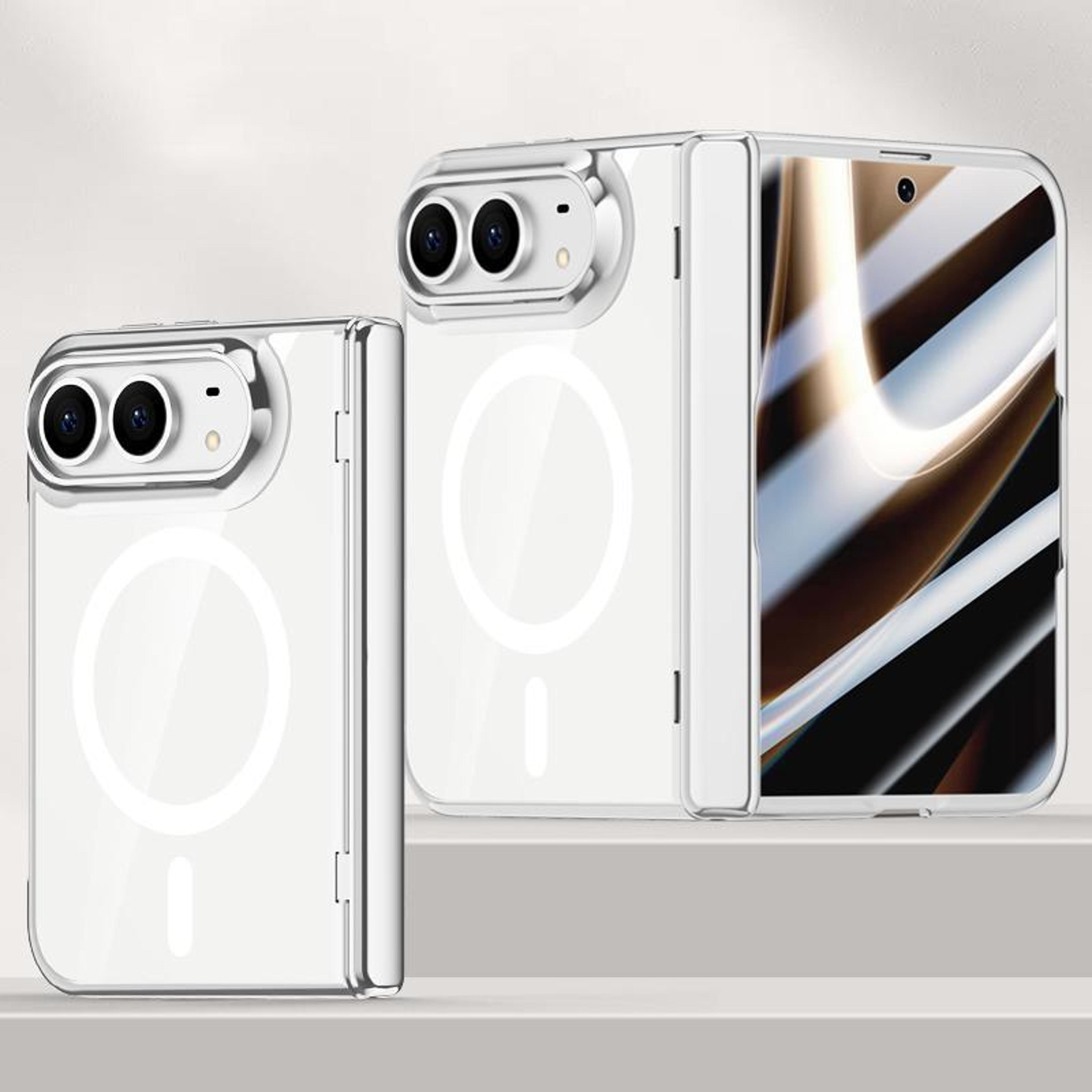 duo magnetic clear folding phone case with built-in screen protector