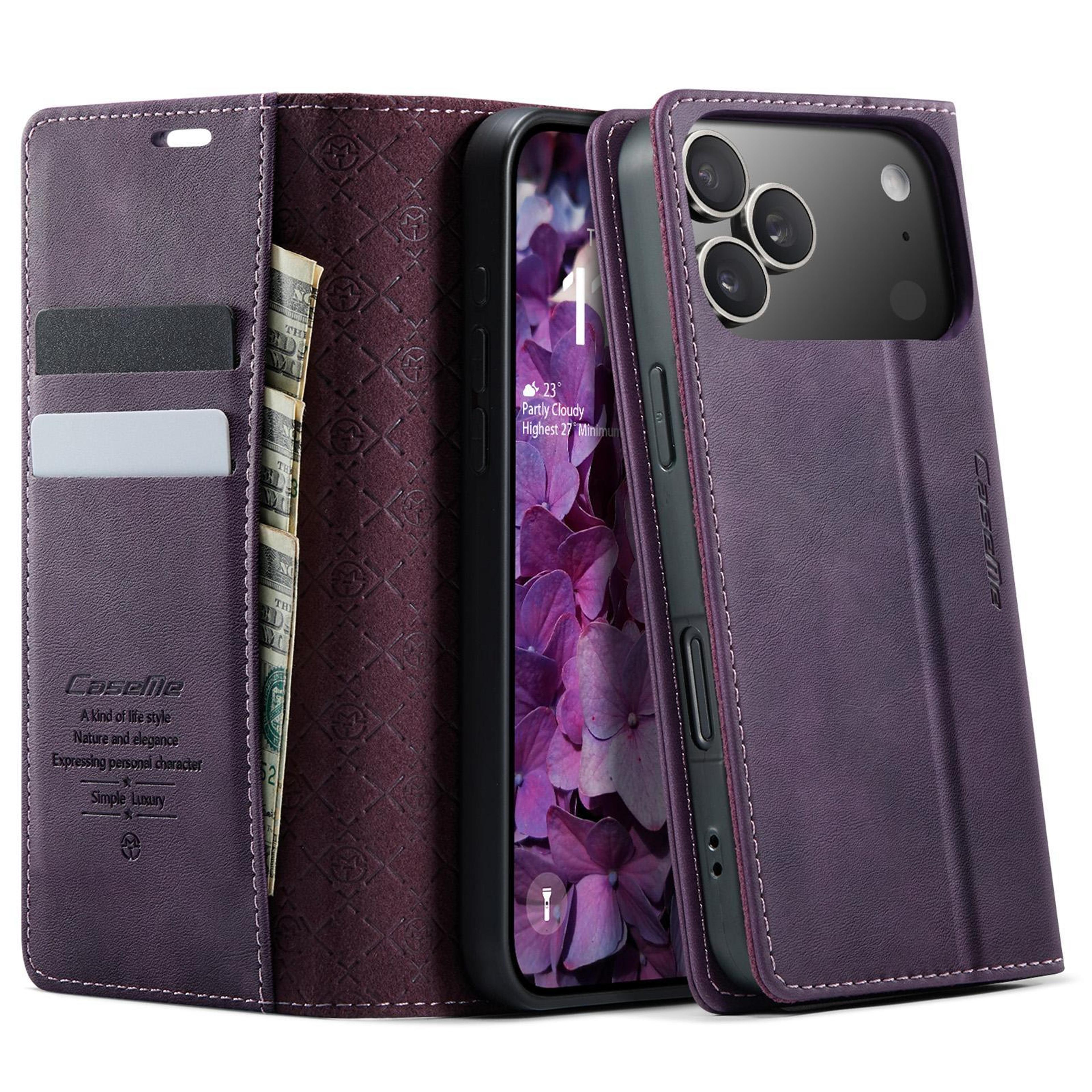 iphone 18 pro rfid blocking pu leather wallet case with kickstand
